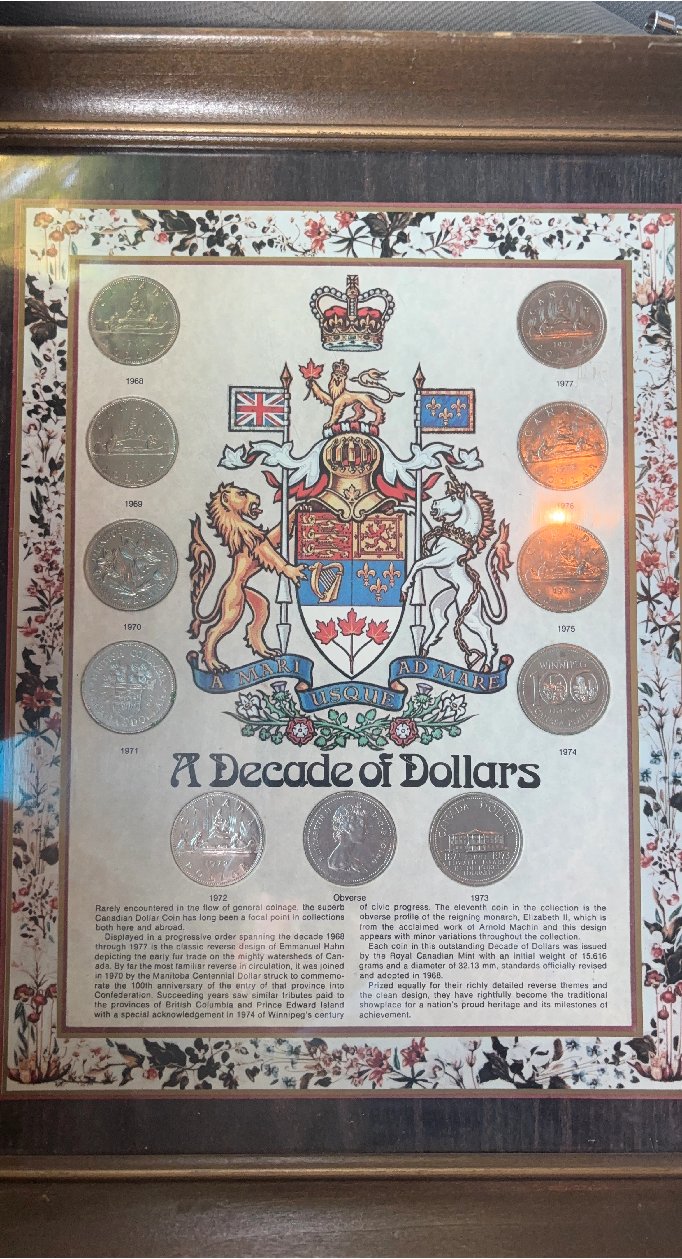 Framed Canadian Decade of Dollars Coin Collection (1968-1977) thumbnail