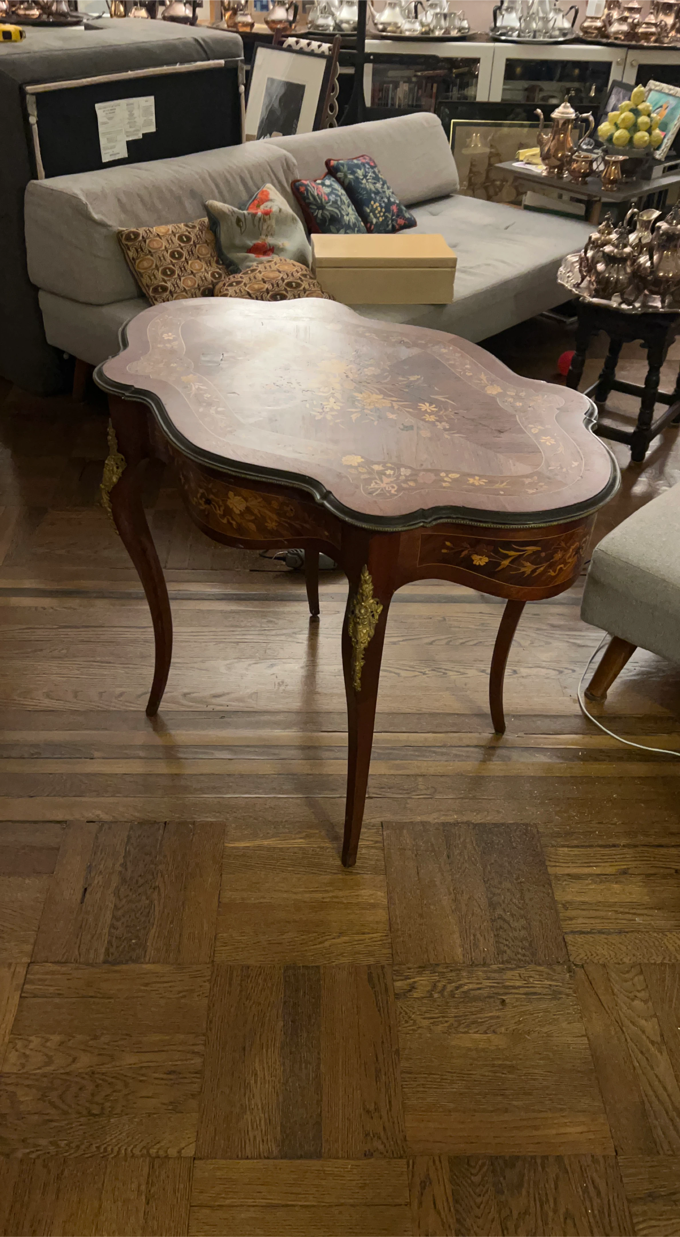 Vintage Floral Inlay Accent Table