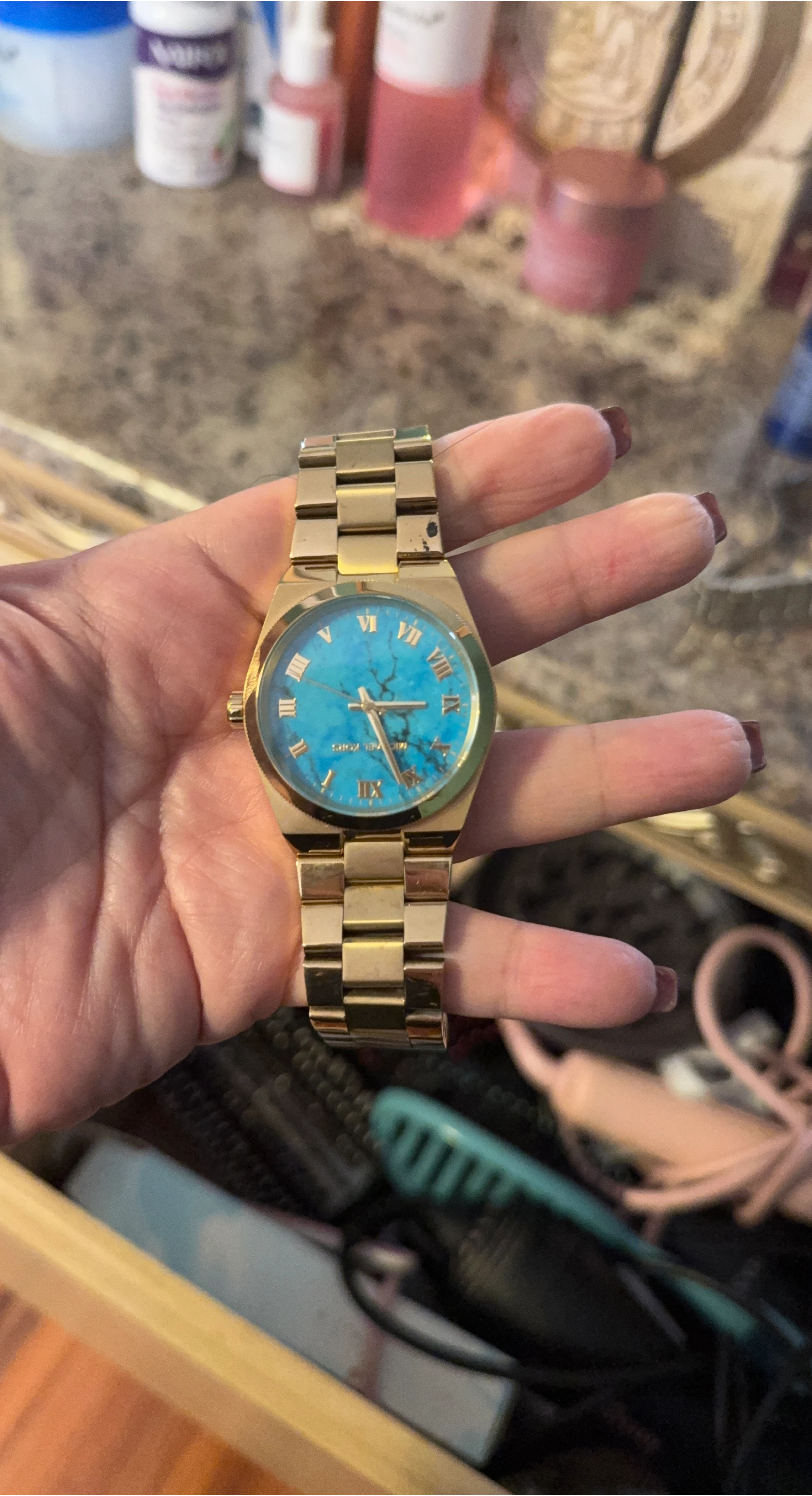 Michael Kors Gold Watch with Turquoise Face thumbnail