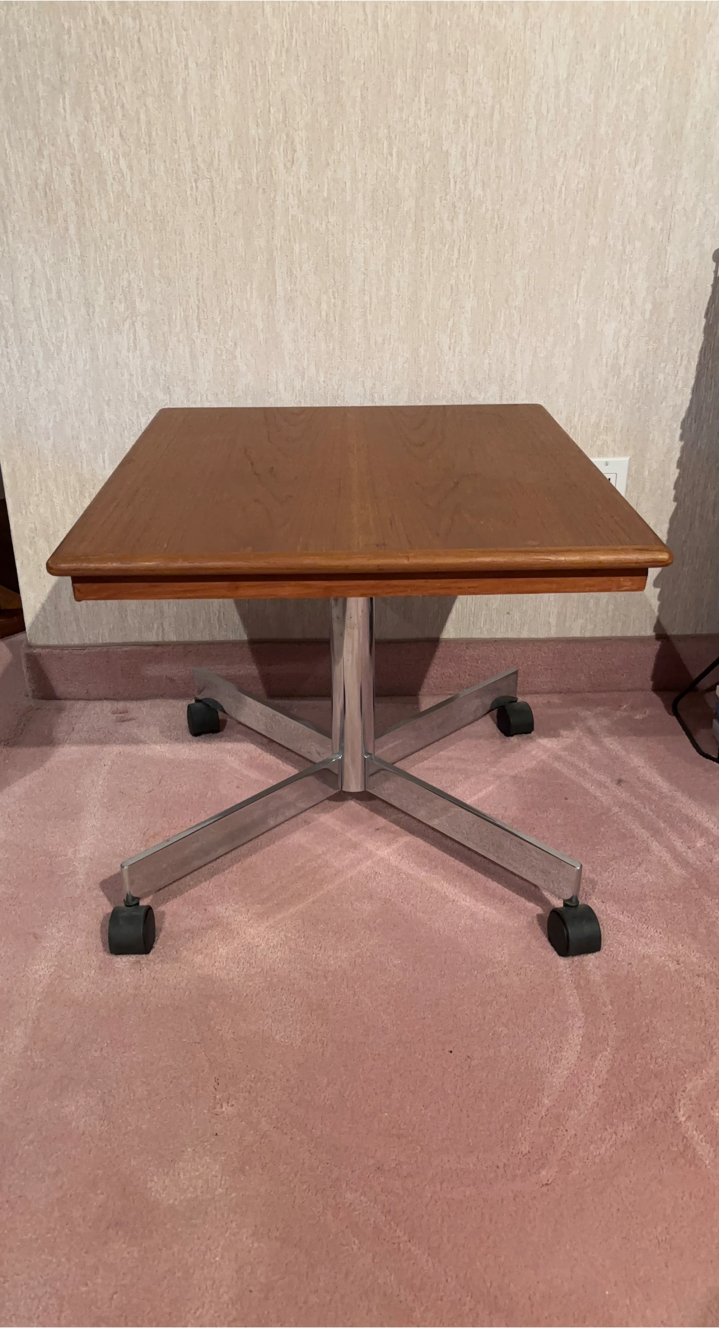 Teak Wood Table with Chrome Base thumbnail