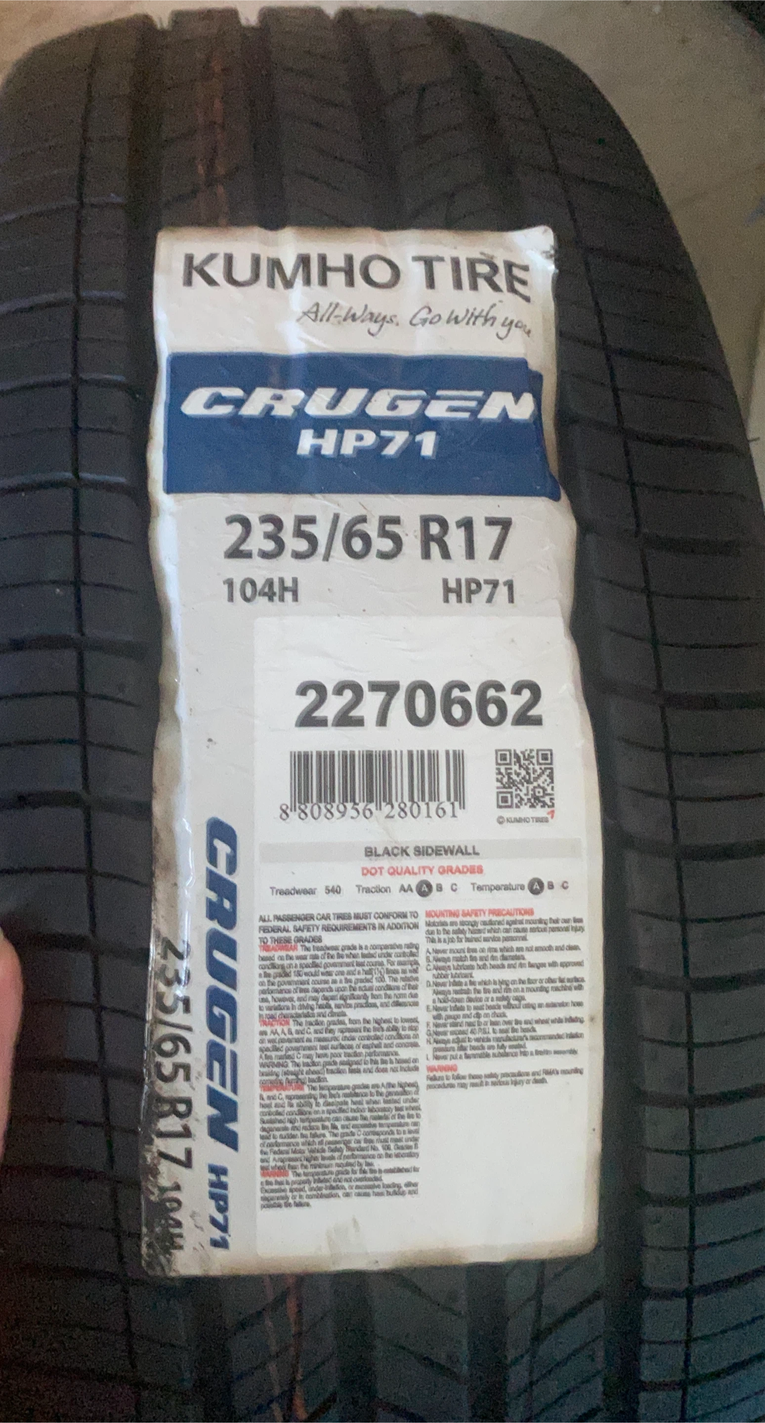 Kumho Crugen HP71 Tire - 235/65 R17