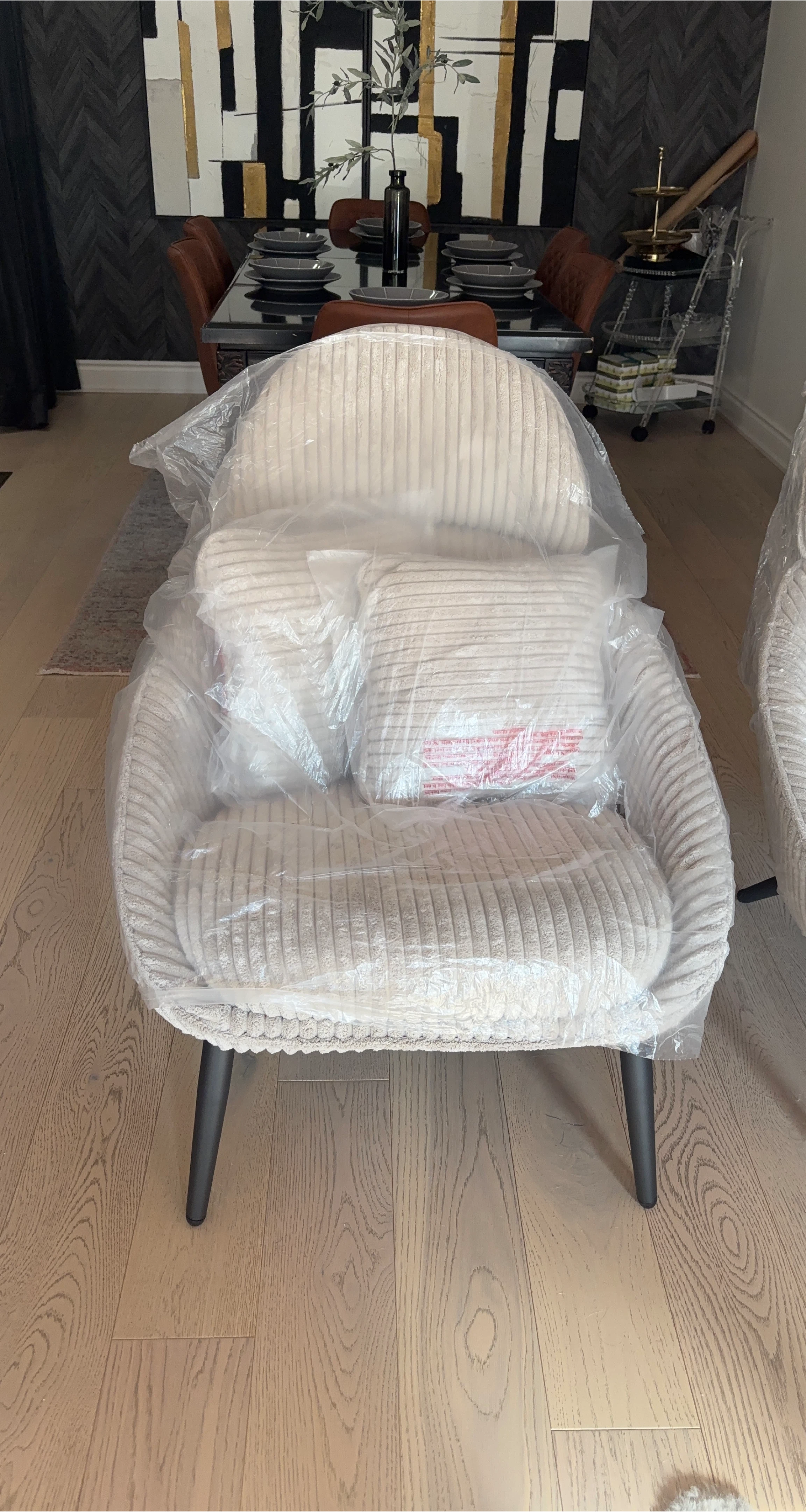 Cream Corduroy Accent Chair with Pillow