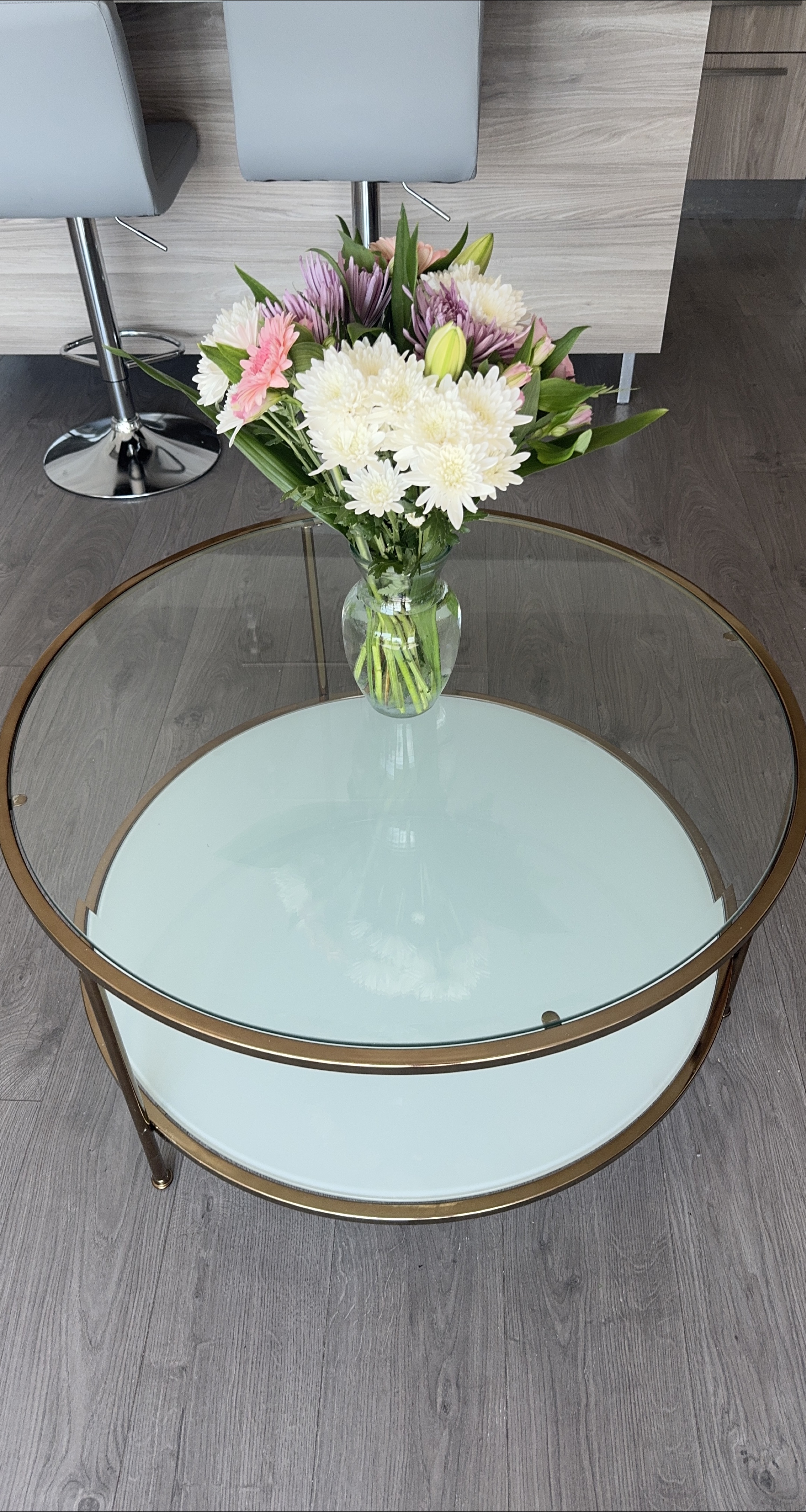 Round Glass & Gold Coffee Table thumbnail