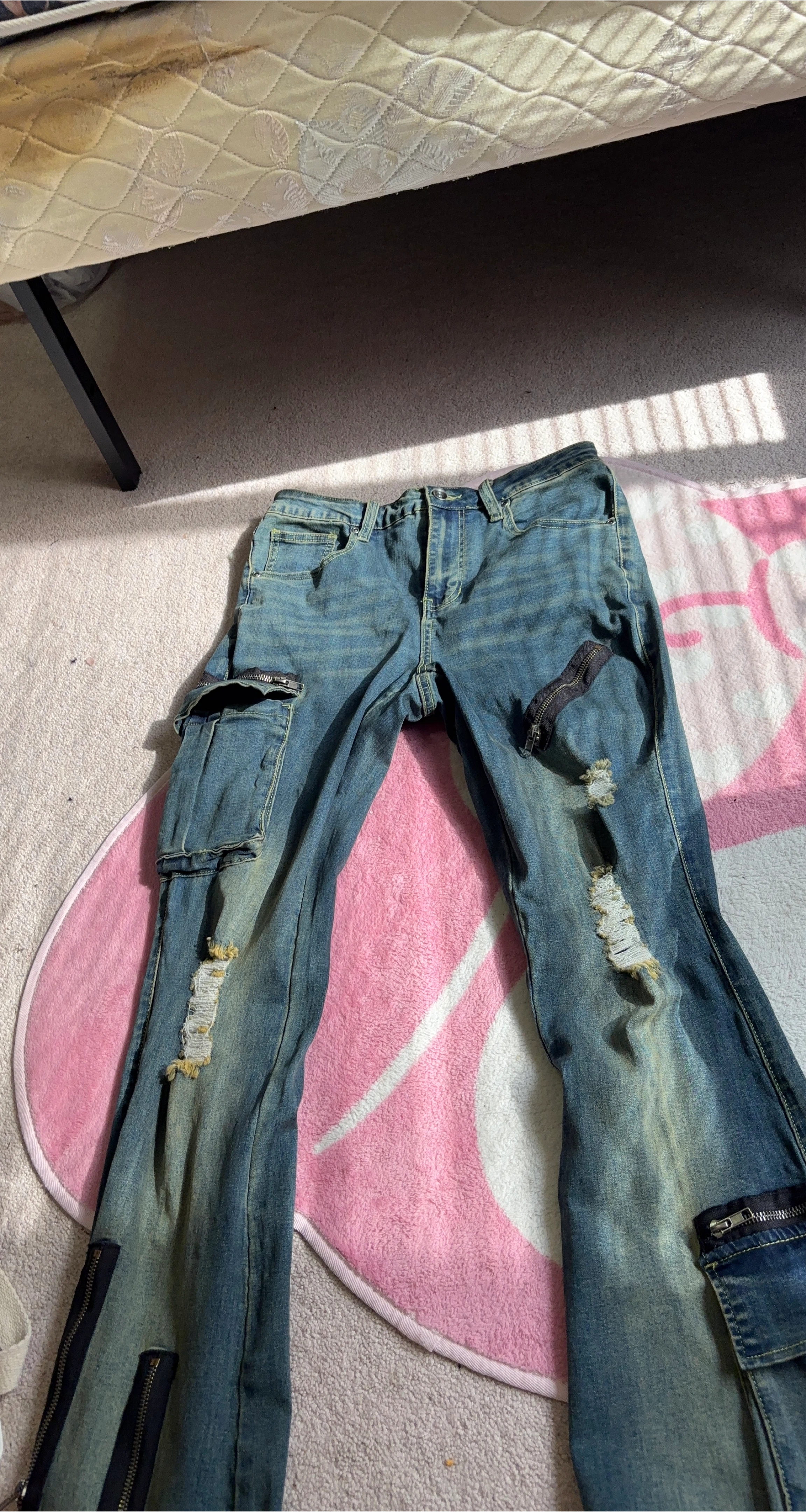 Distressed Denim Cargo Pants thumbnail