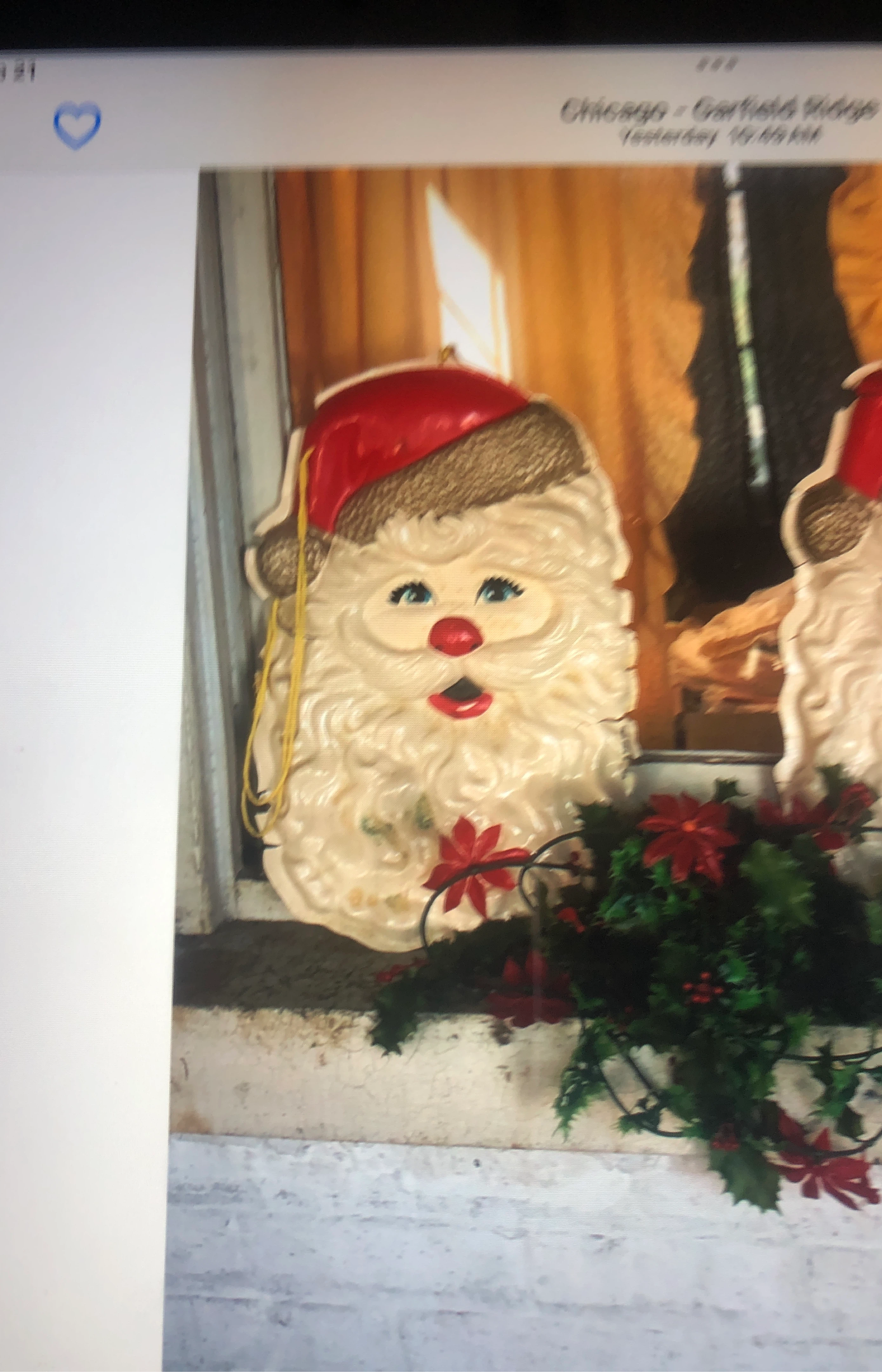 Two Vintage Santa Face Blow Mold Decorations
