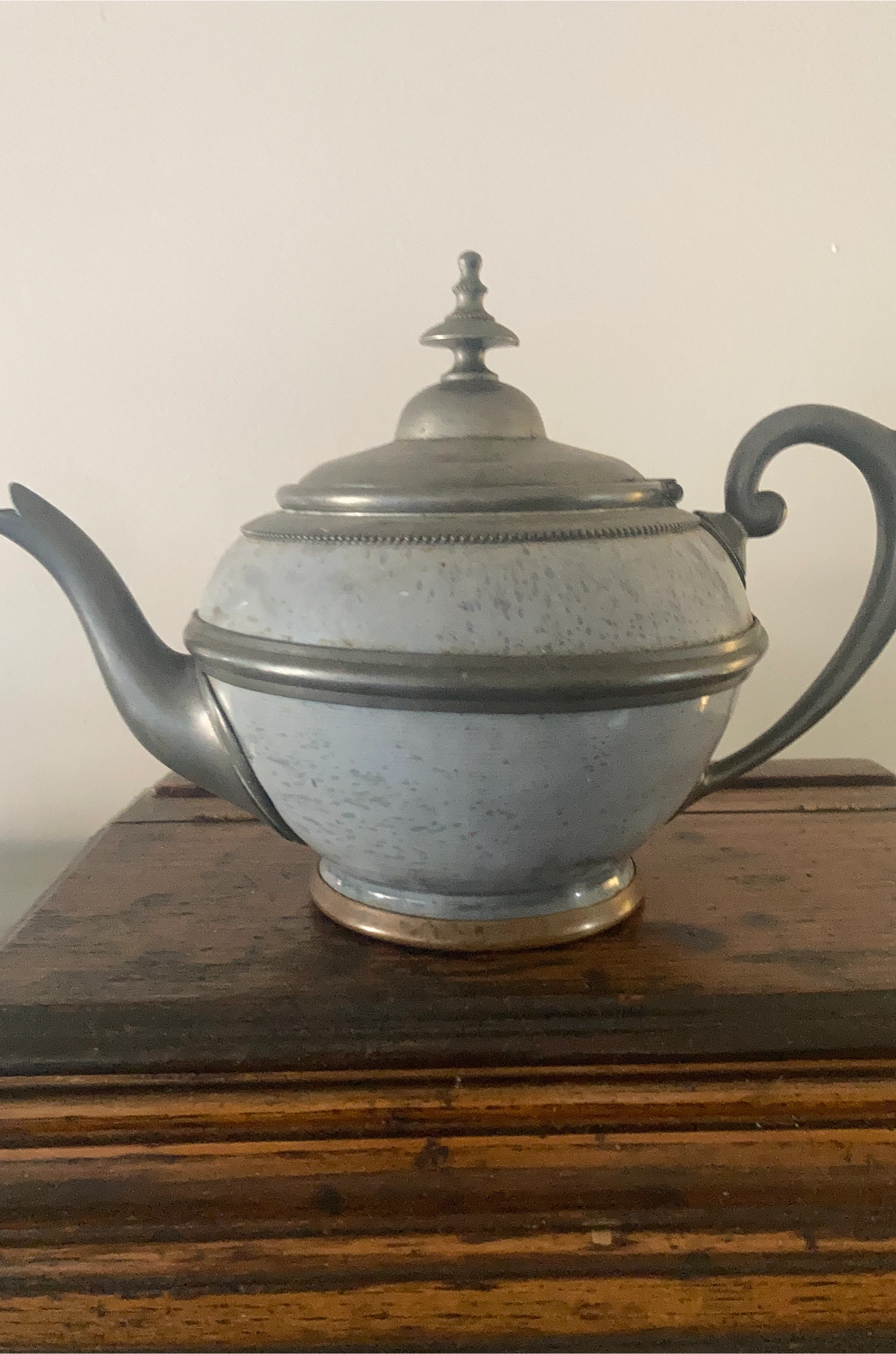 Vintage Pewter and Enamel Teapot