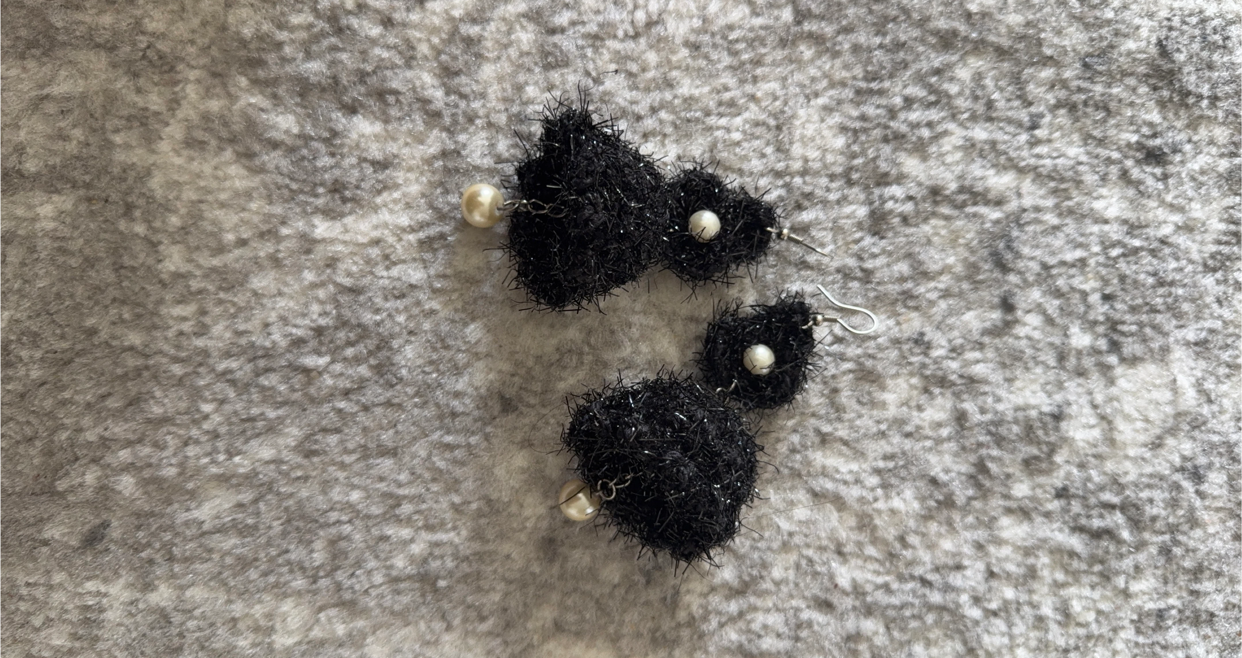 Black Fuzzy Earrings with Pearls thumbnail