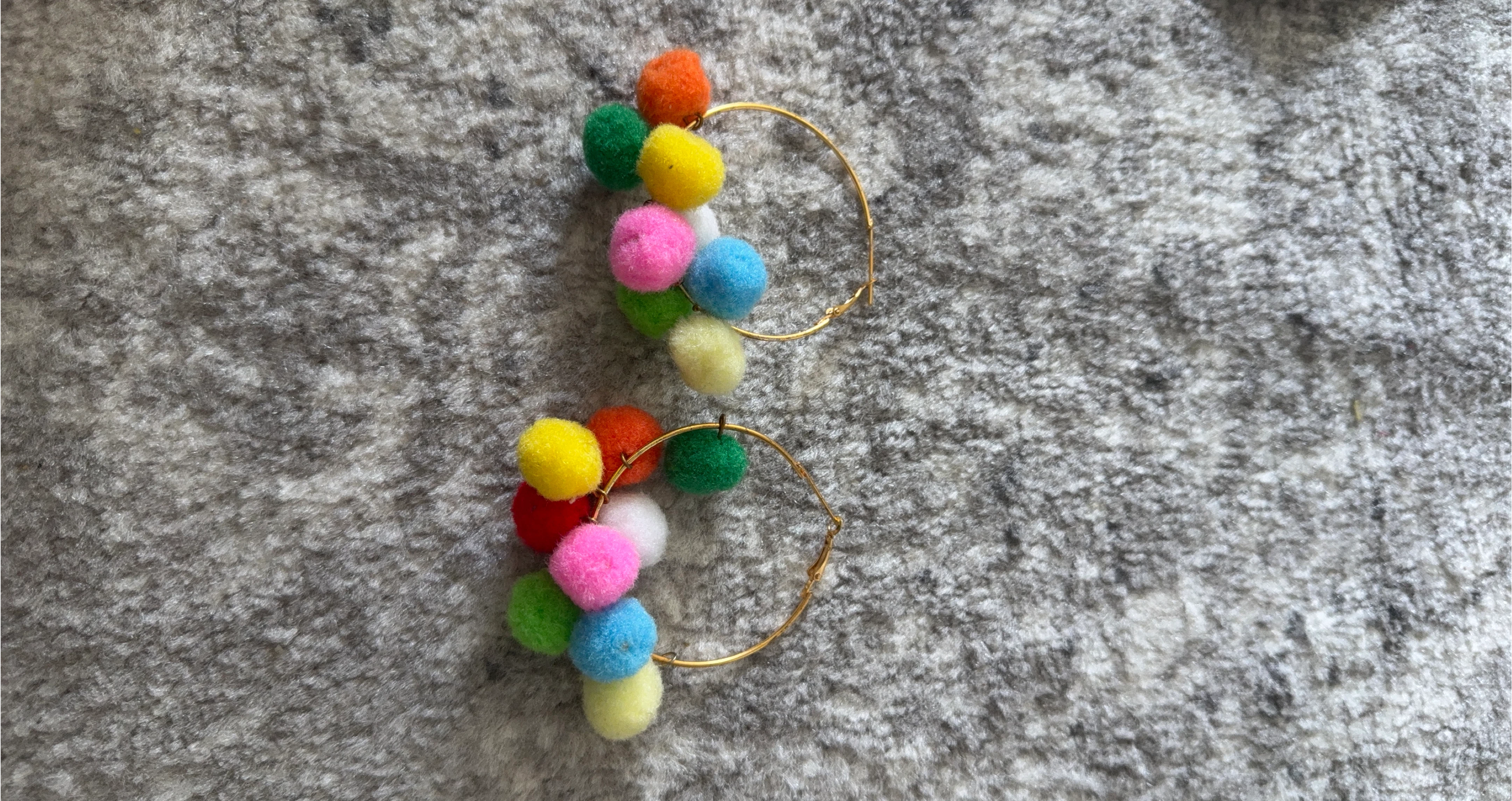 Colorful Pom Pom Hoop Earrings thumbnail