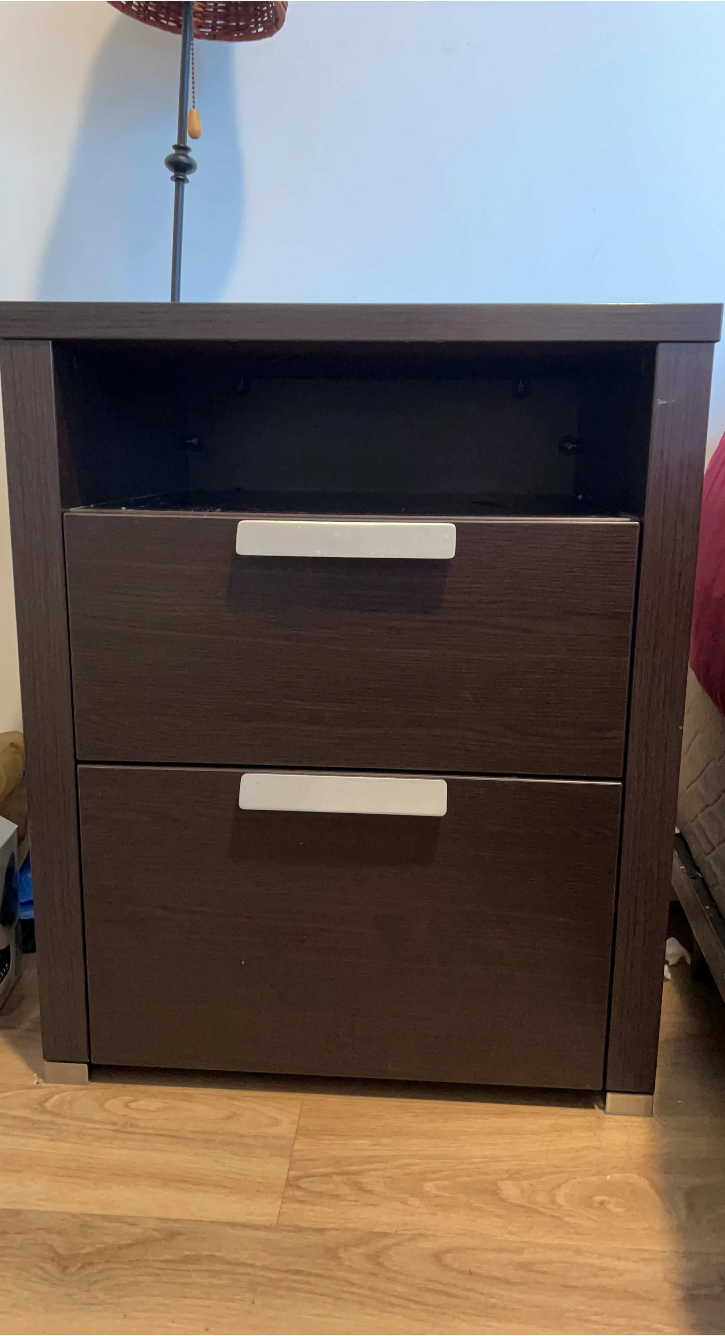 Brown Wood Nightstand with Two Drawers thumbnail