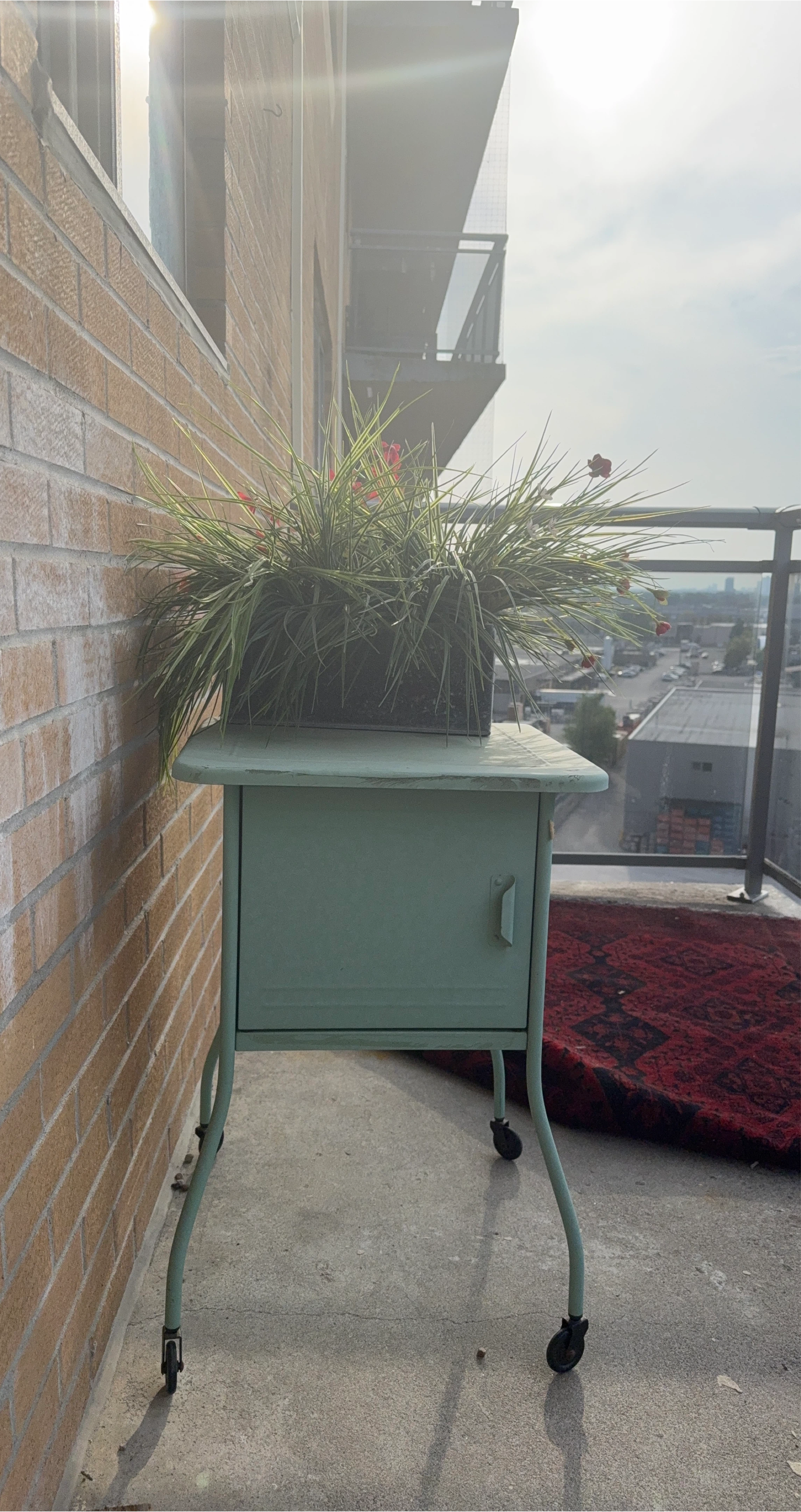 Retro Mint Green Side Table with Wheels thumbnail