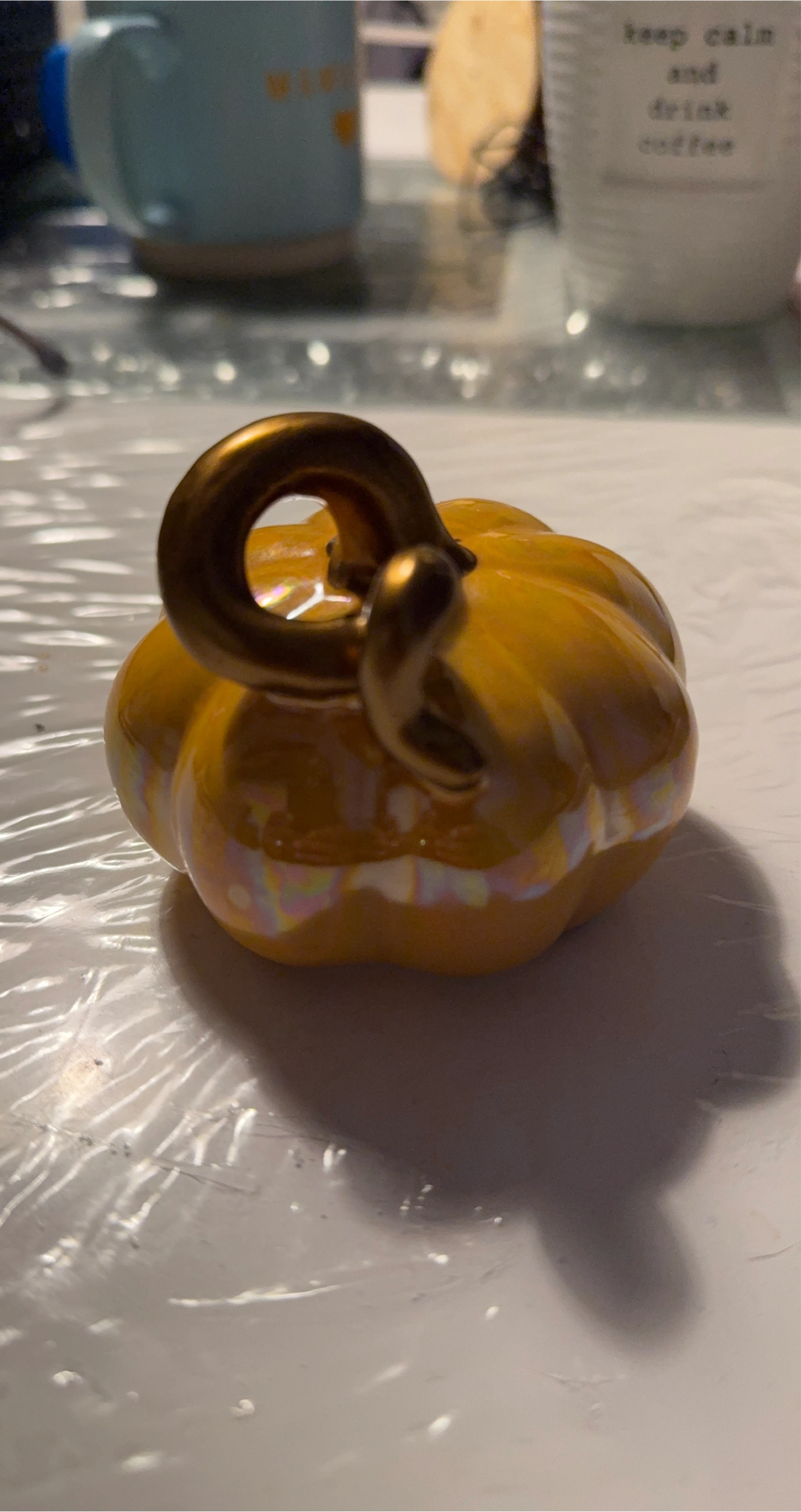 Ceramic Pumpkin Decoration - Gold Stem thumbnail