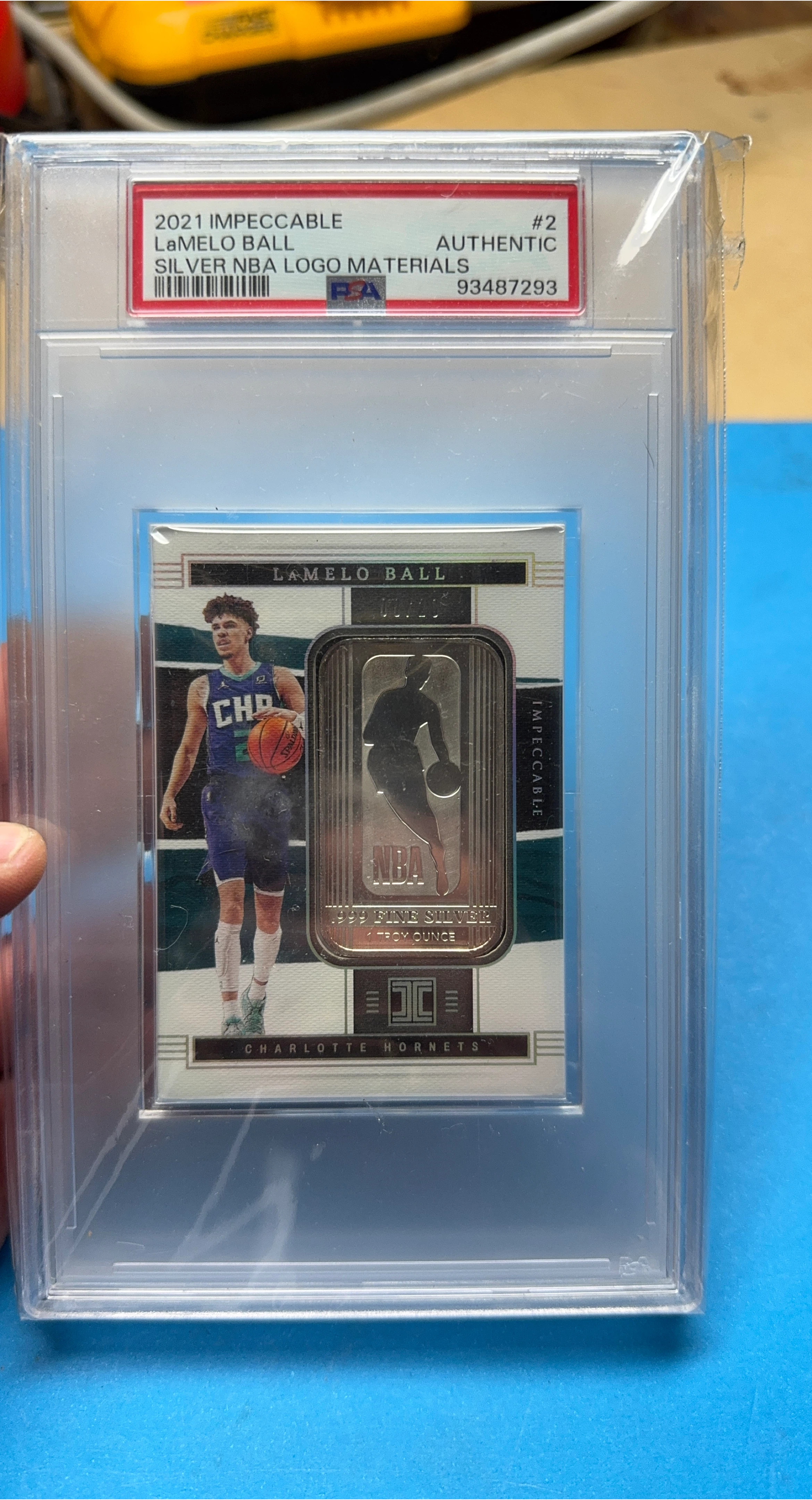 LaMelo Ball 2021 Impeccable Silver NBA Logo Materials Card thumbnail
