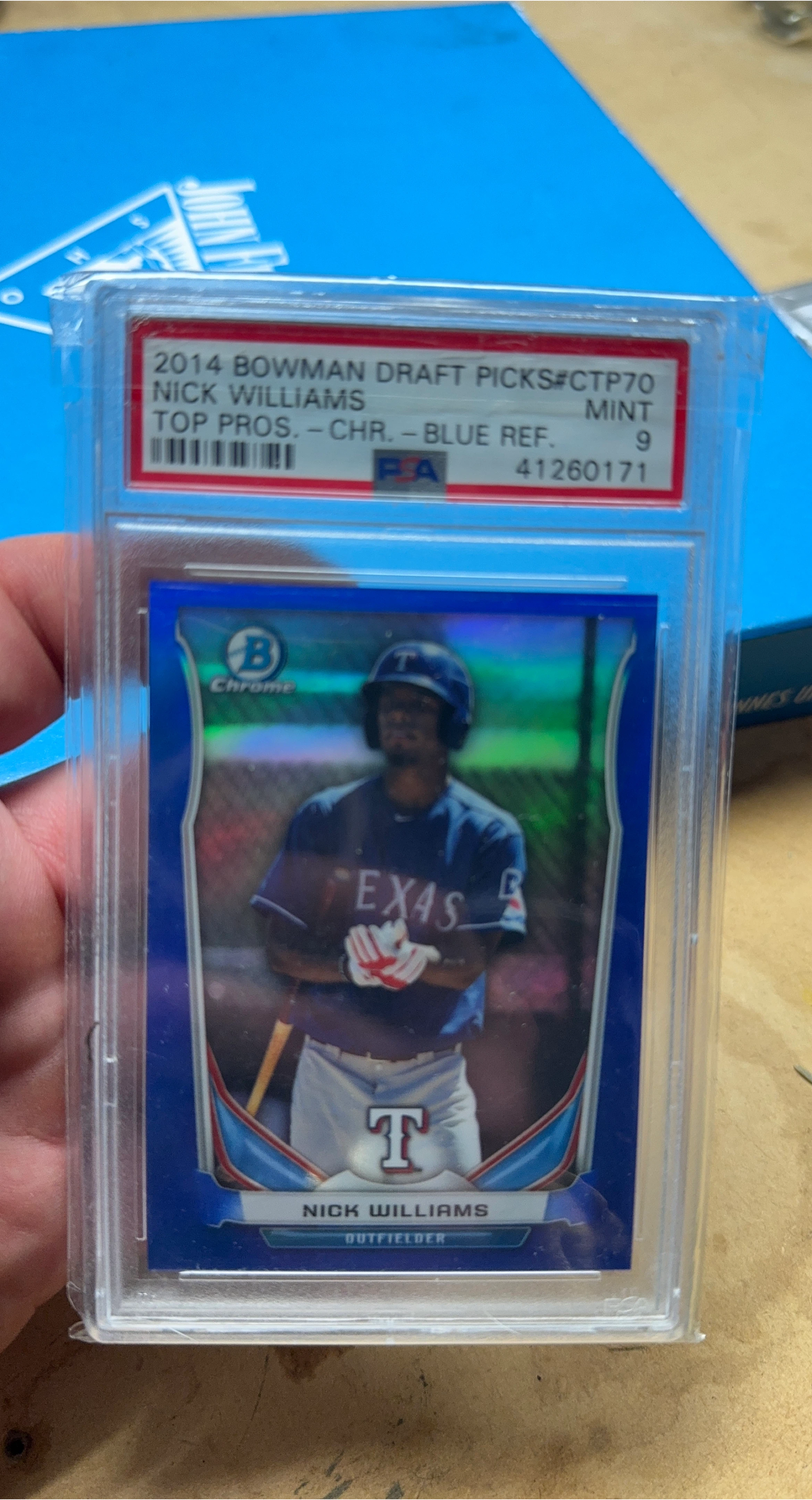 2014 Bowman Draft Nick Williams Blue Ref PSA 9 Mint thumbnail