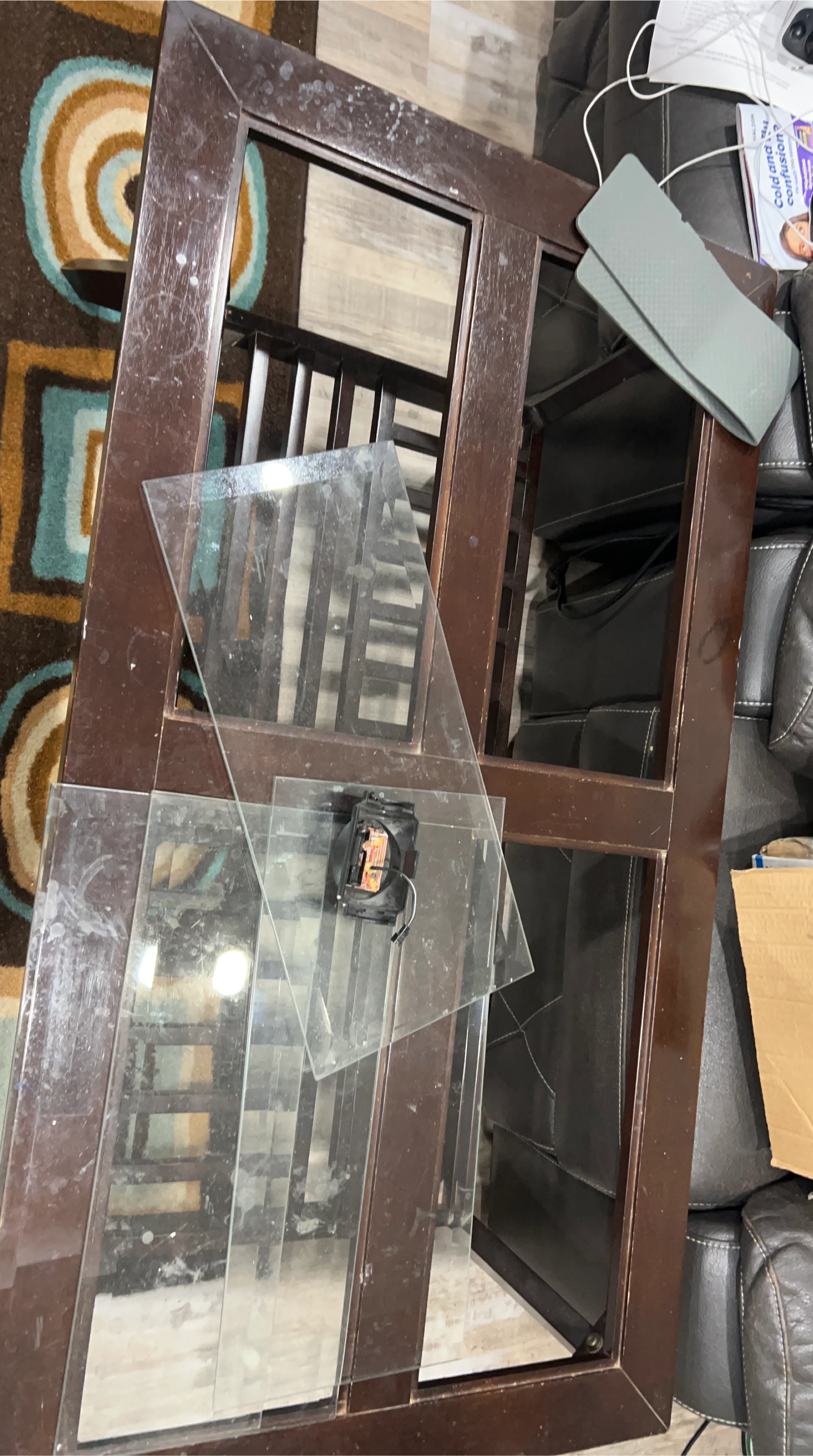 Brown Coffee Table with Glass Inserts thumbnail