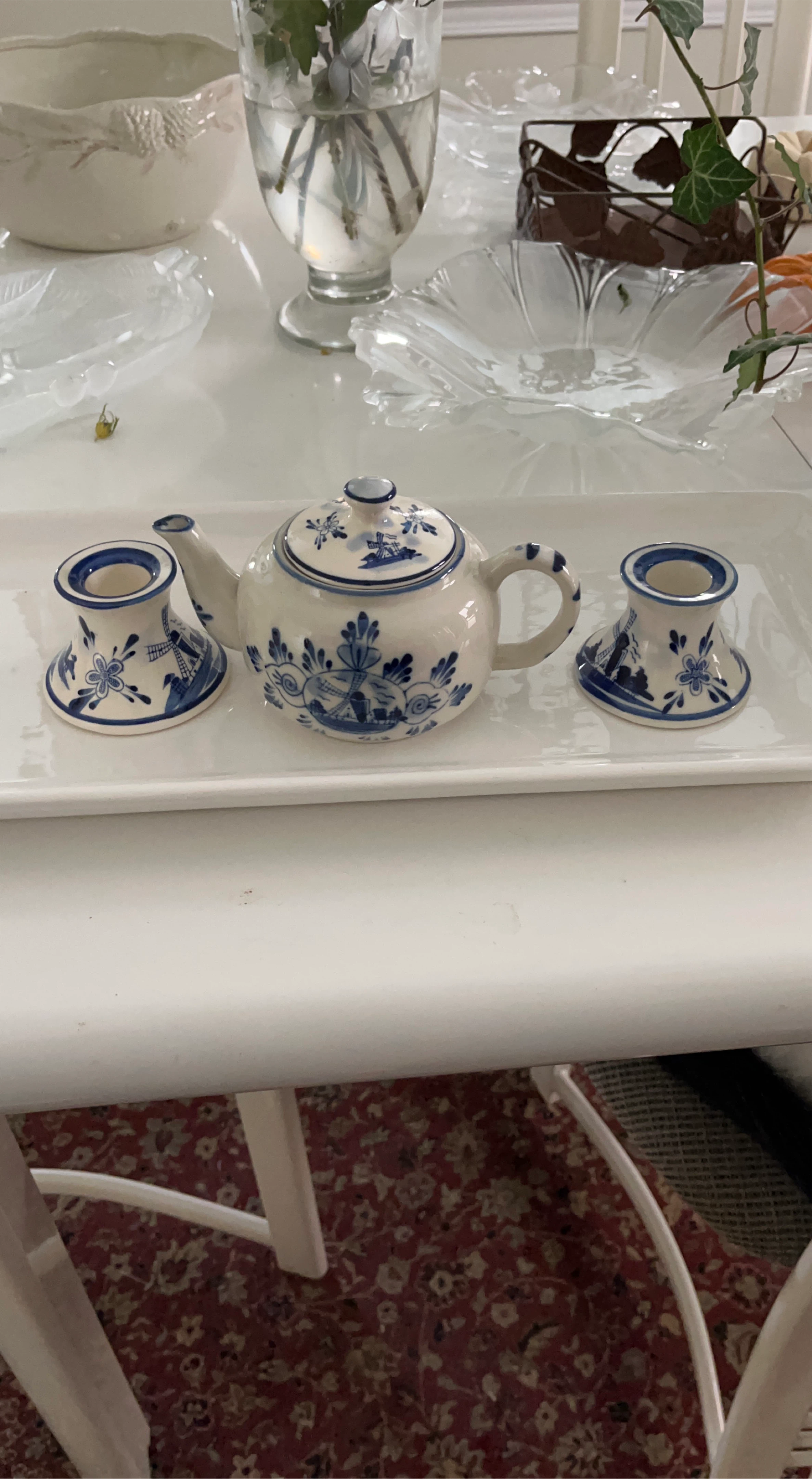 Delft Style Teapot with Candle Holders thumbnail