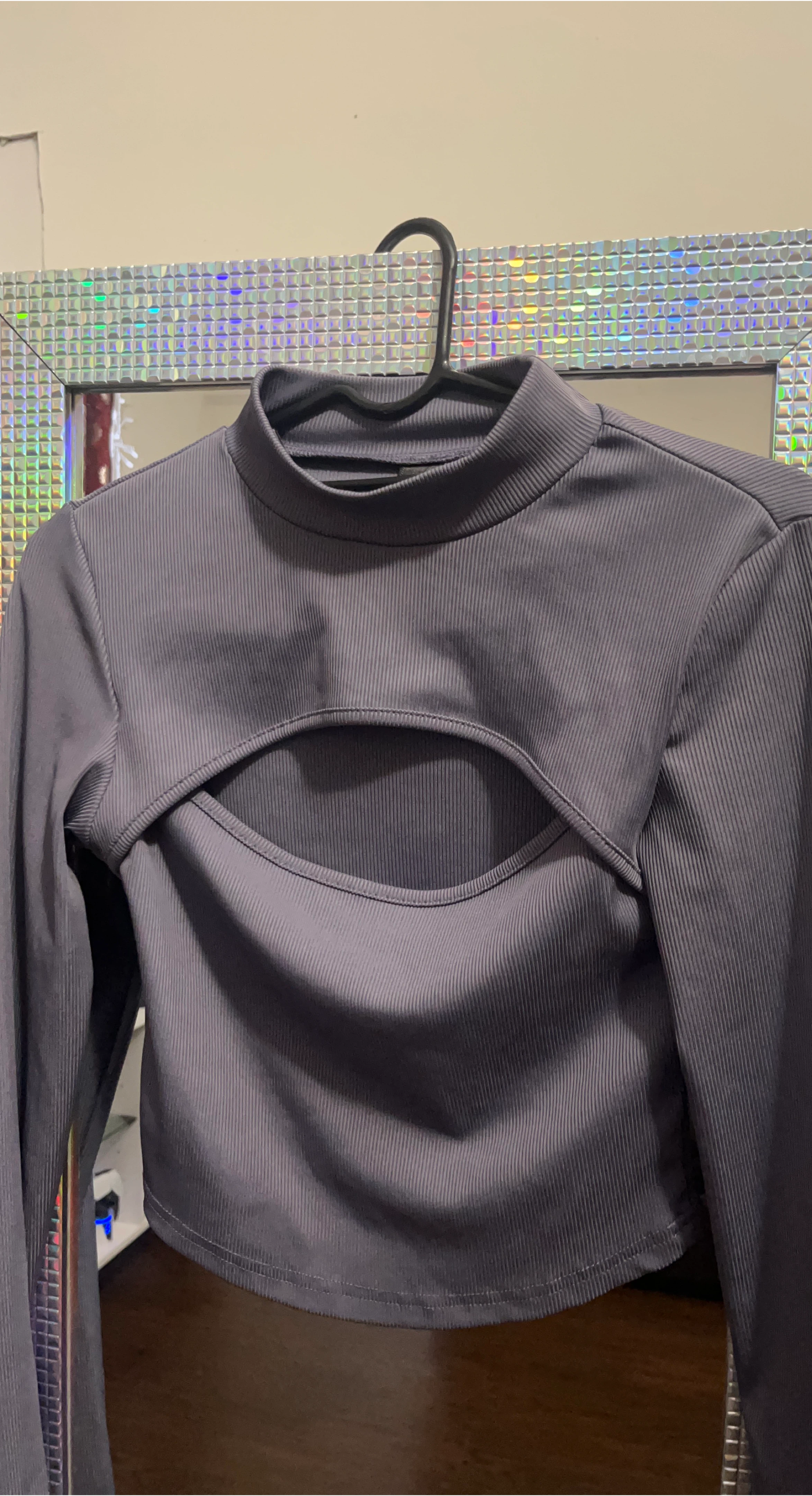 Gray Long Sleeve Crop Top thumbnail