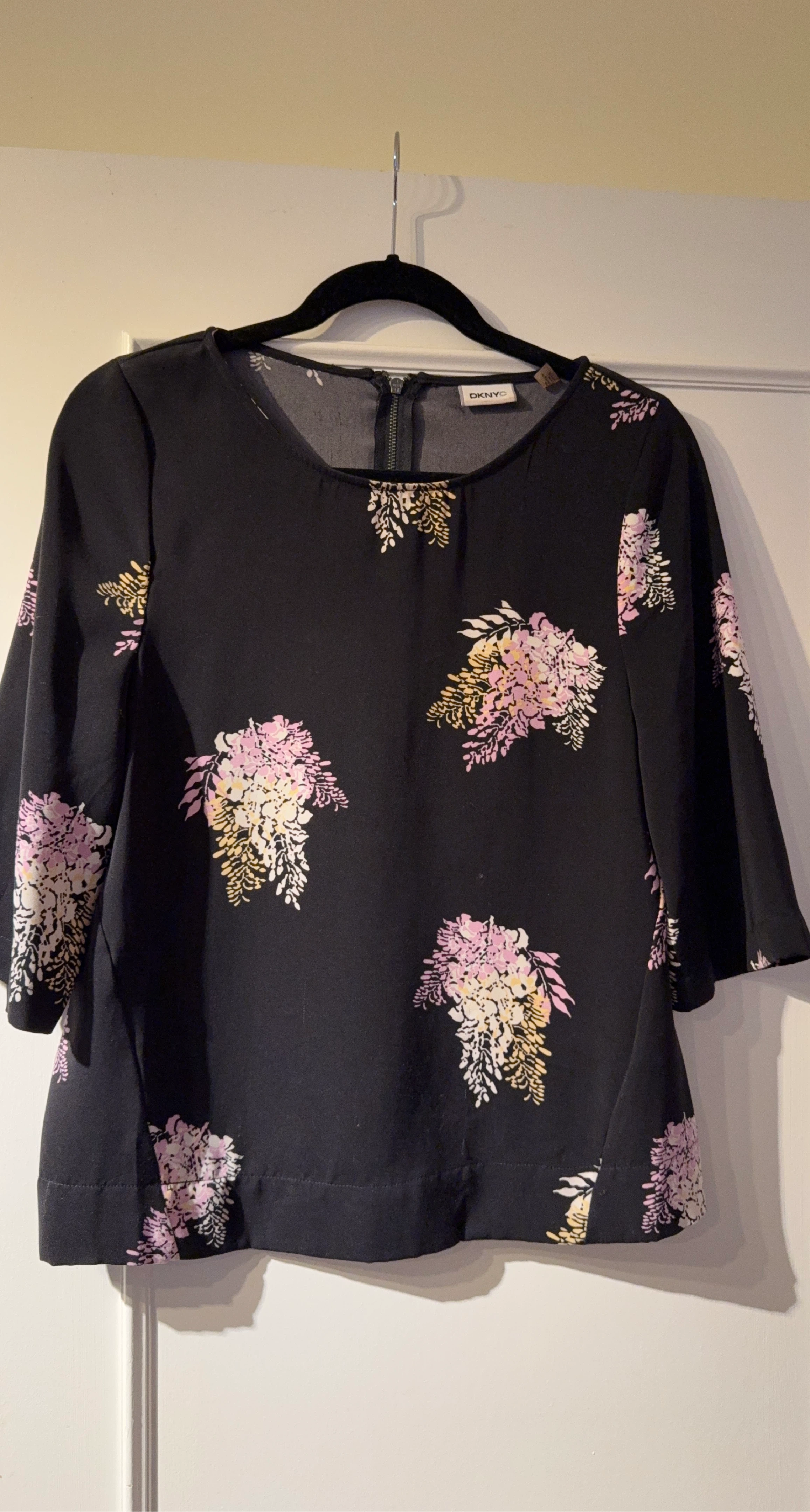 DKNY Black Floral Print Blouse thumbnail