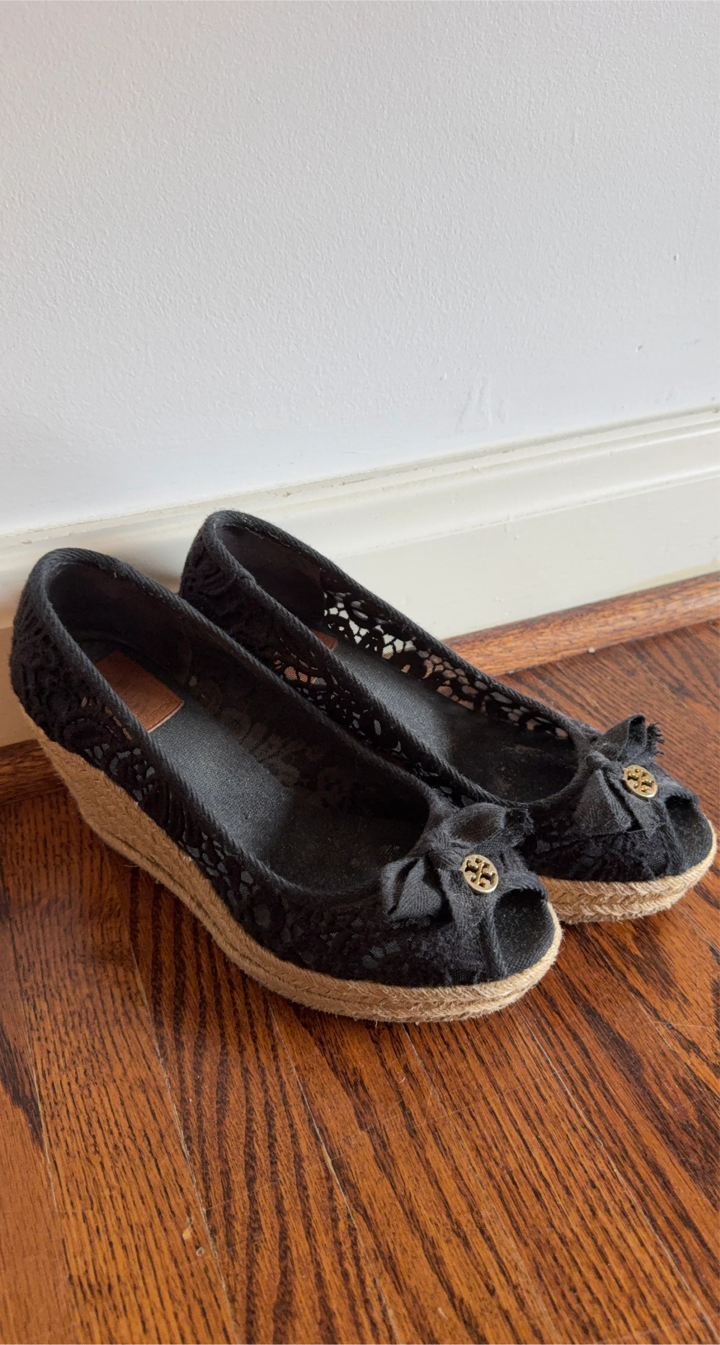 Tory Burch Black Espadrille Wedge - Size 8