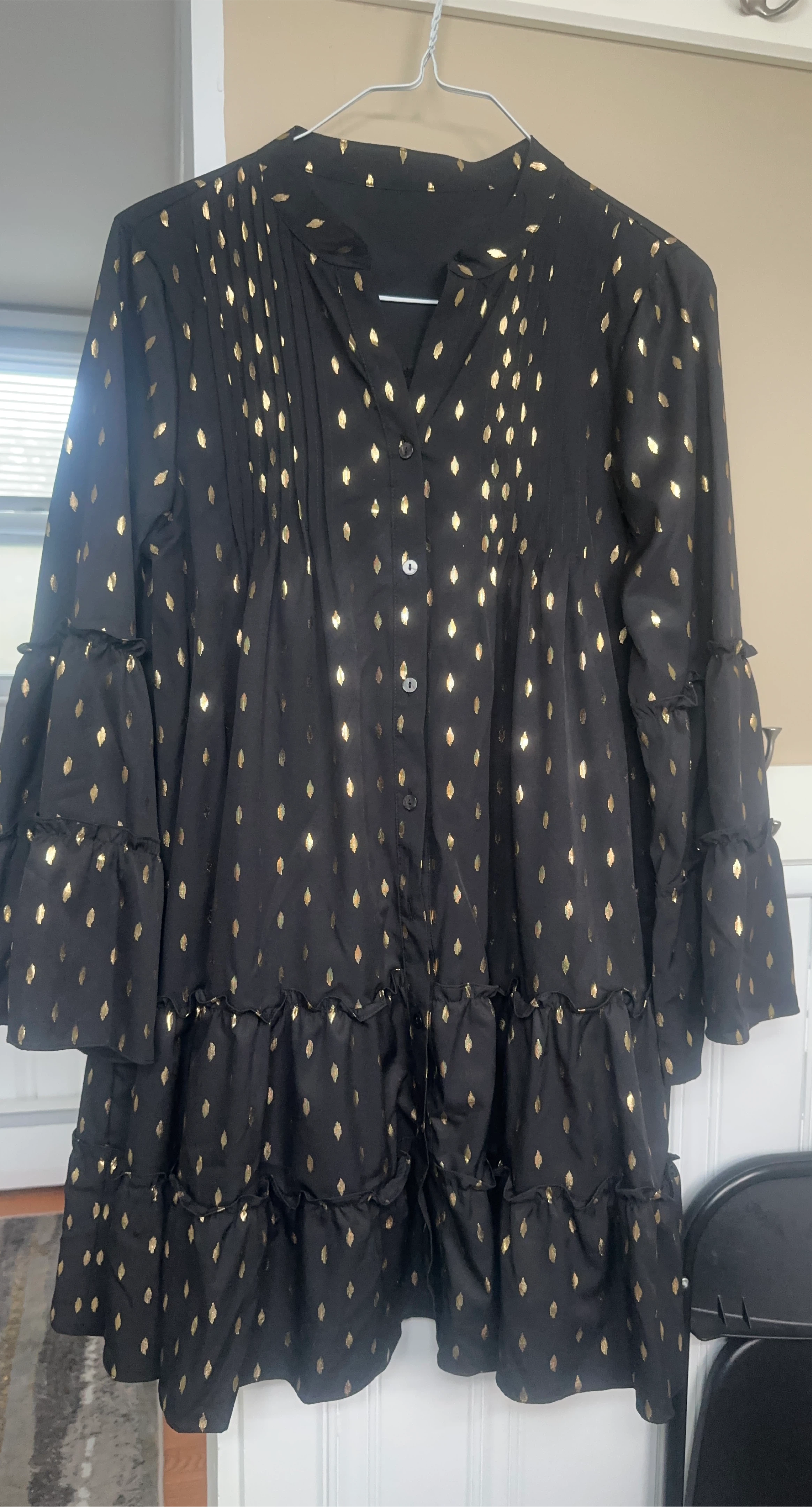 Black & Gold Ruffle Sleeve Dress thumbnail