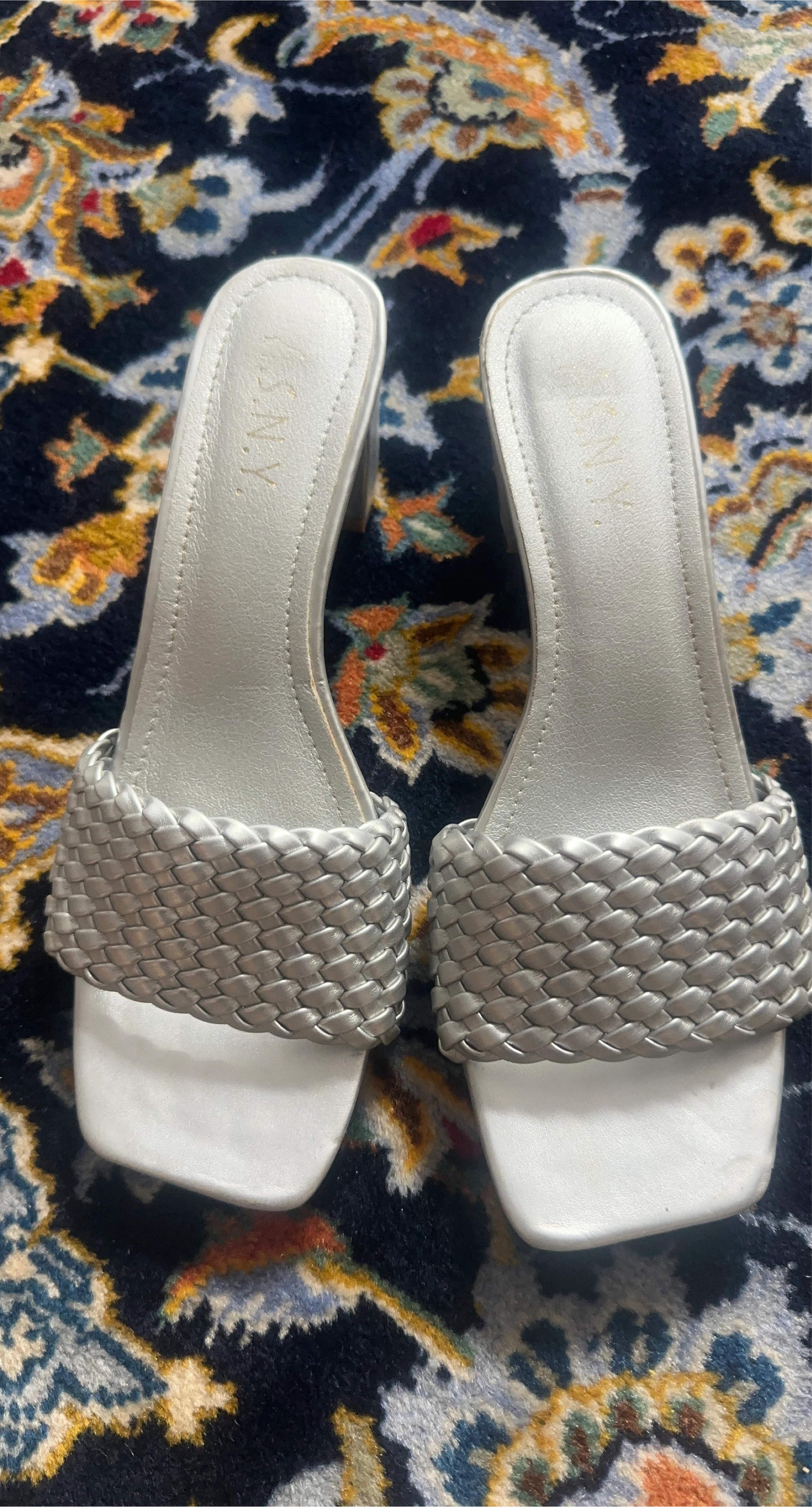 S.N.Y. Silver Woven Heeled Sandals thumbnail