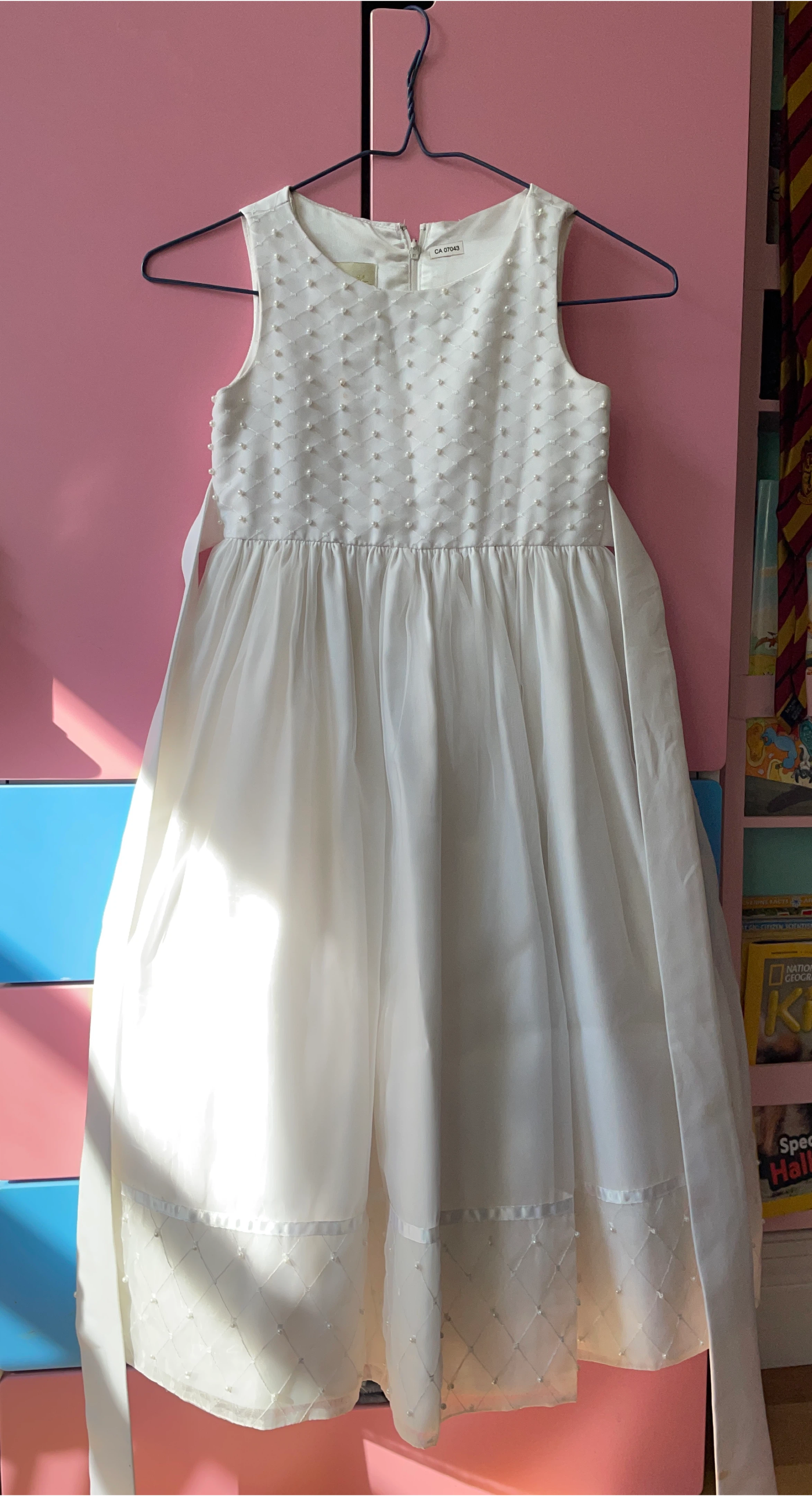 Girls' White Dress with Pearl Detail thumbnail
