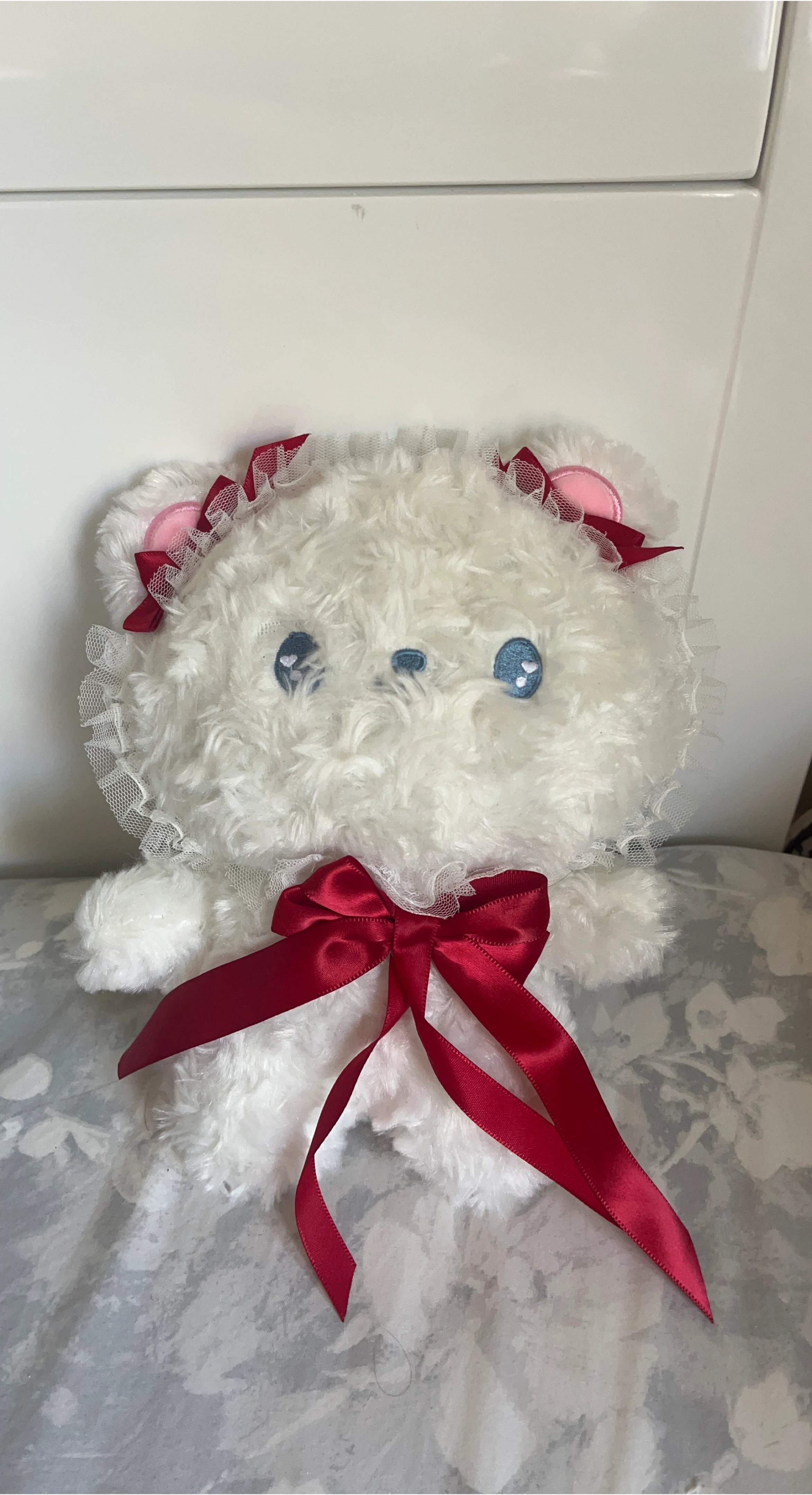 Cute White Bear Plush with Red Ribbon thumbnail
