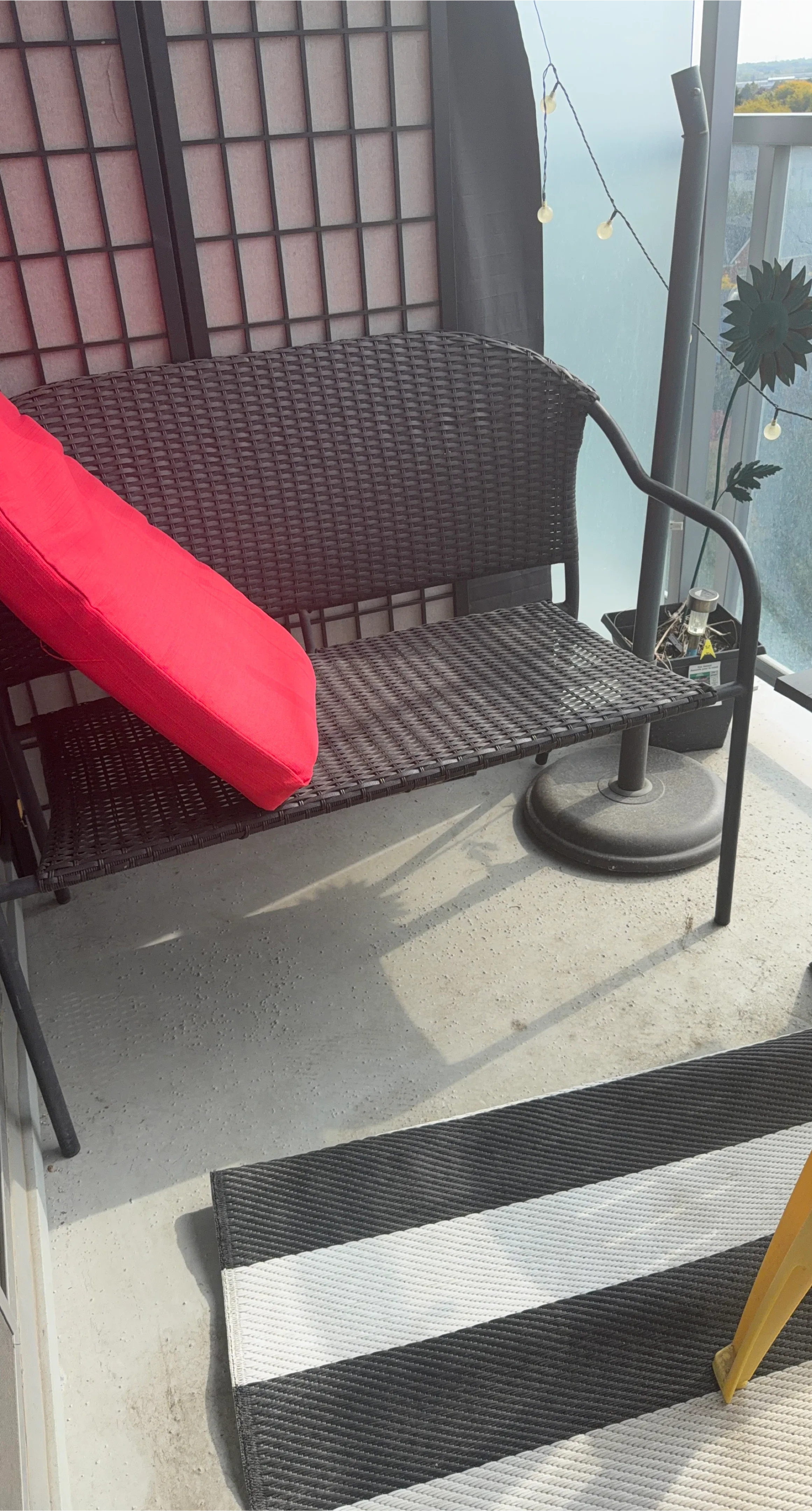 Wicker Patio Bench with Red Cushion