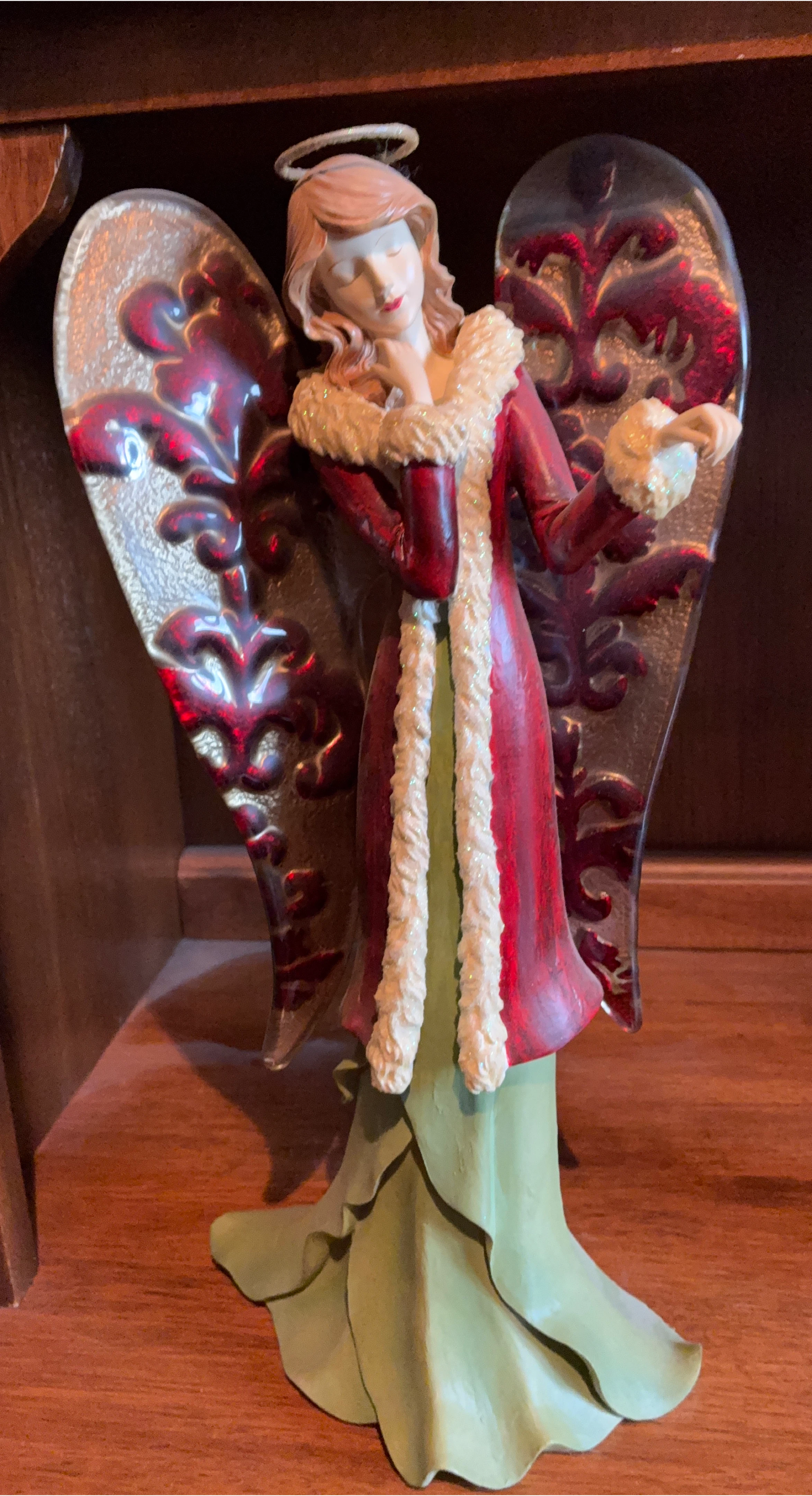 Angel Figurine with Red and Green Dress thumbnail