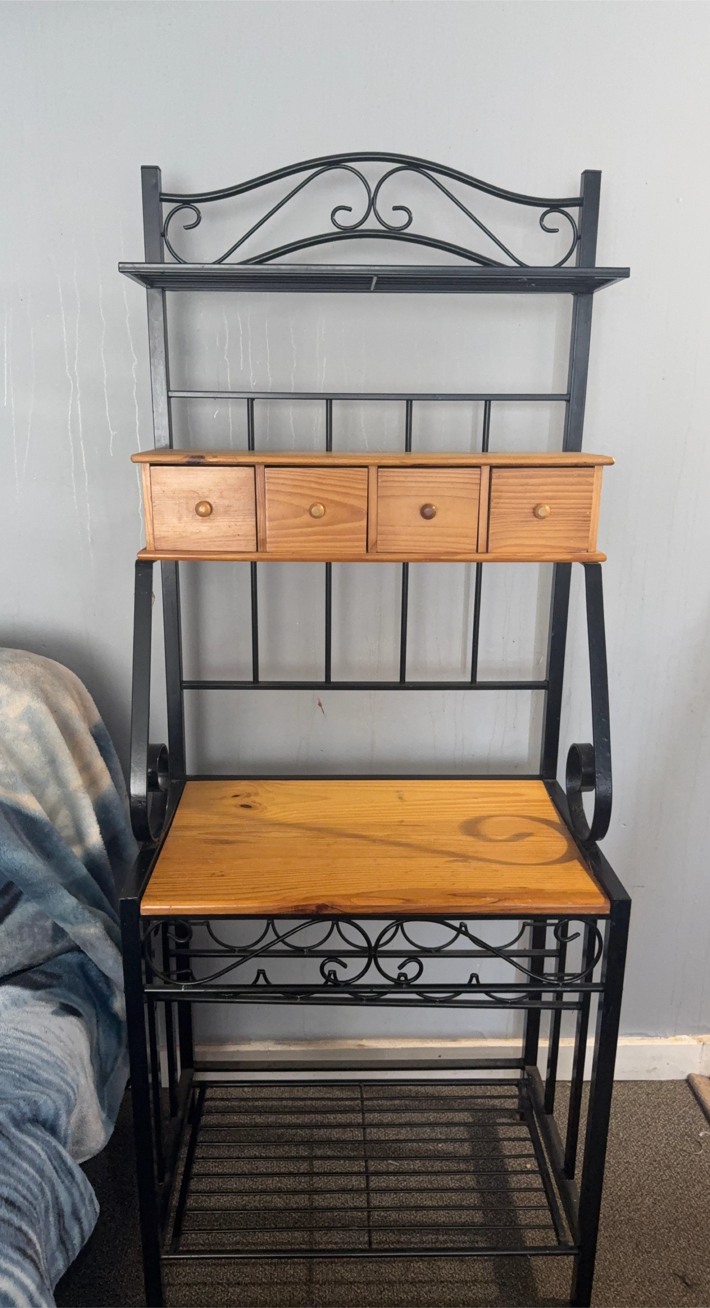 Metal Bakers Rack with Wood Shelves thumbnail