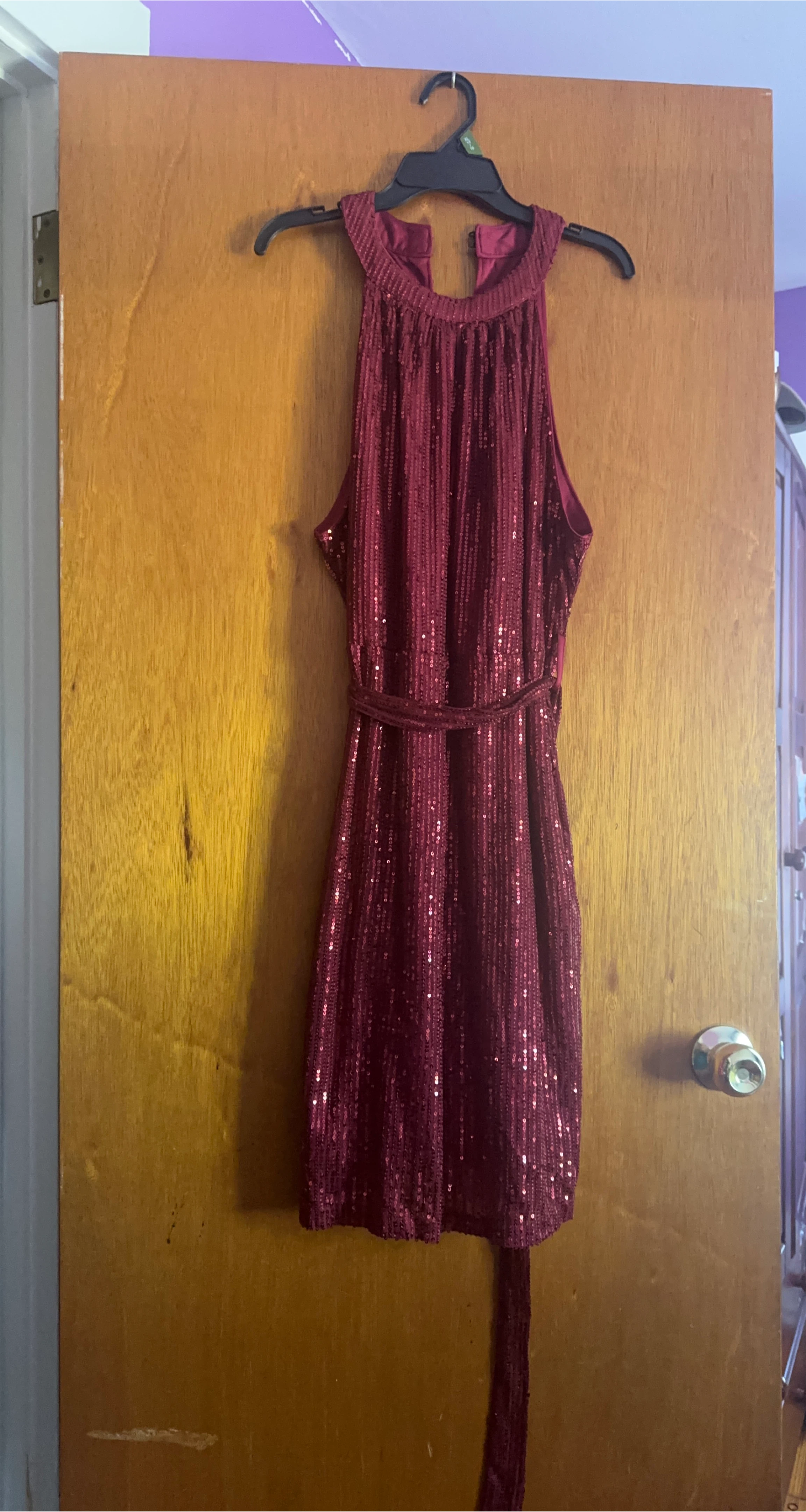Burgundy Sequin Halter Dress thumbnail