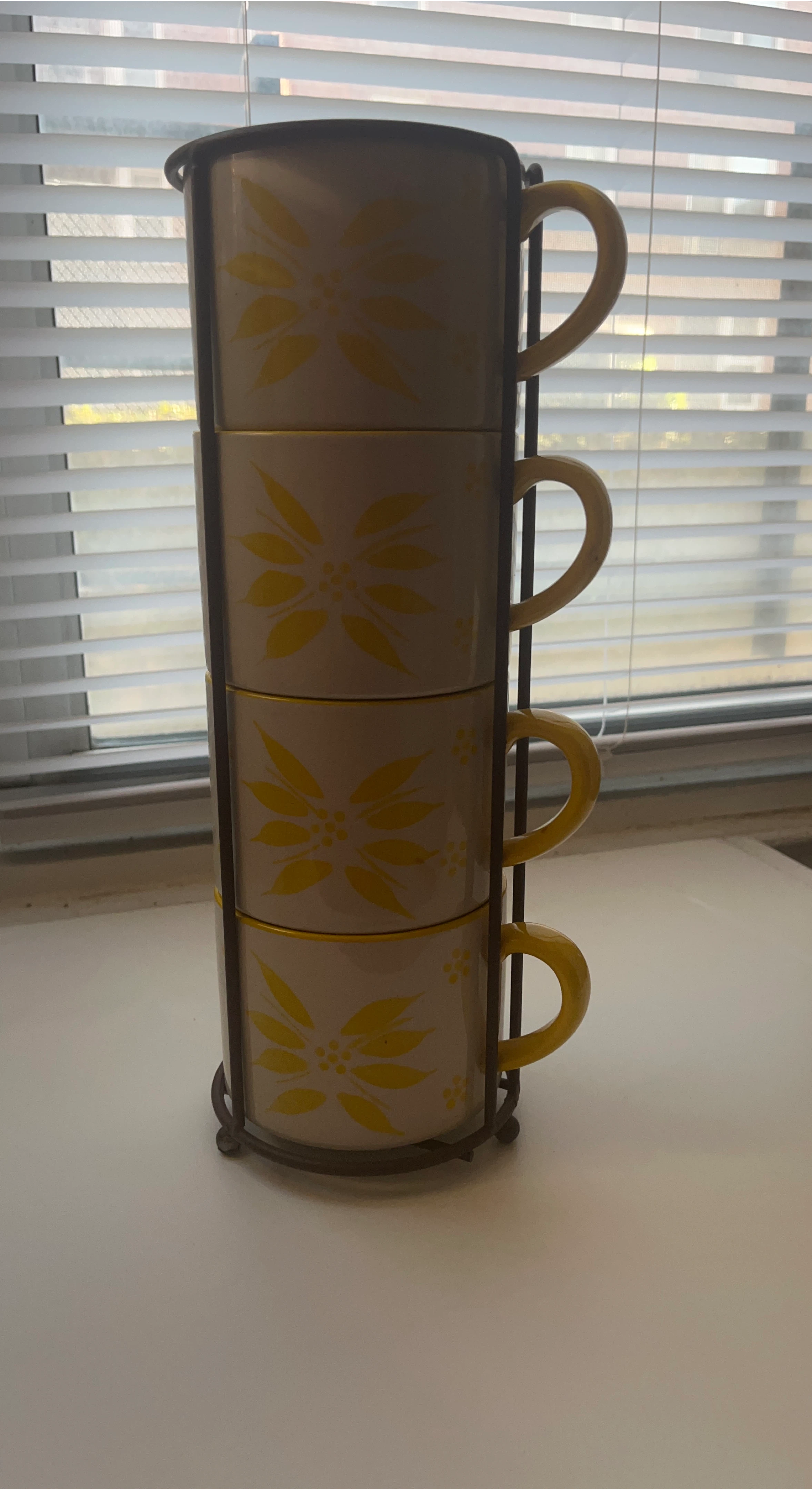 Stackable Coffee Mugs with Stand - Yellow Floral thumbnail