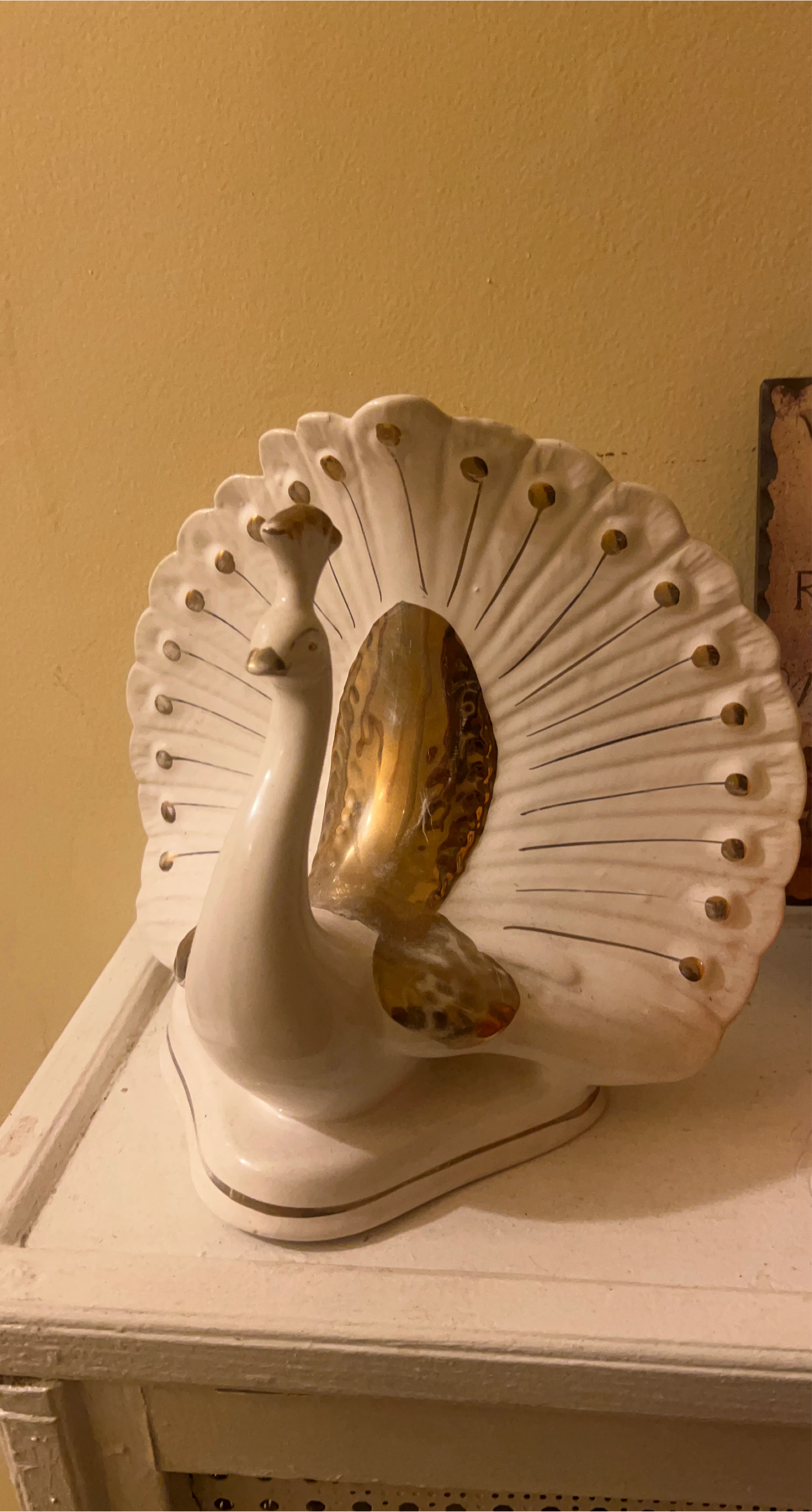 Vintage Ceramic Peacock Figurine - White & Gold thumbnail