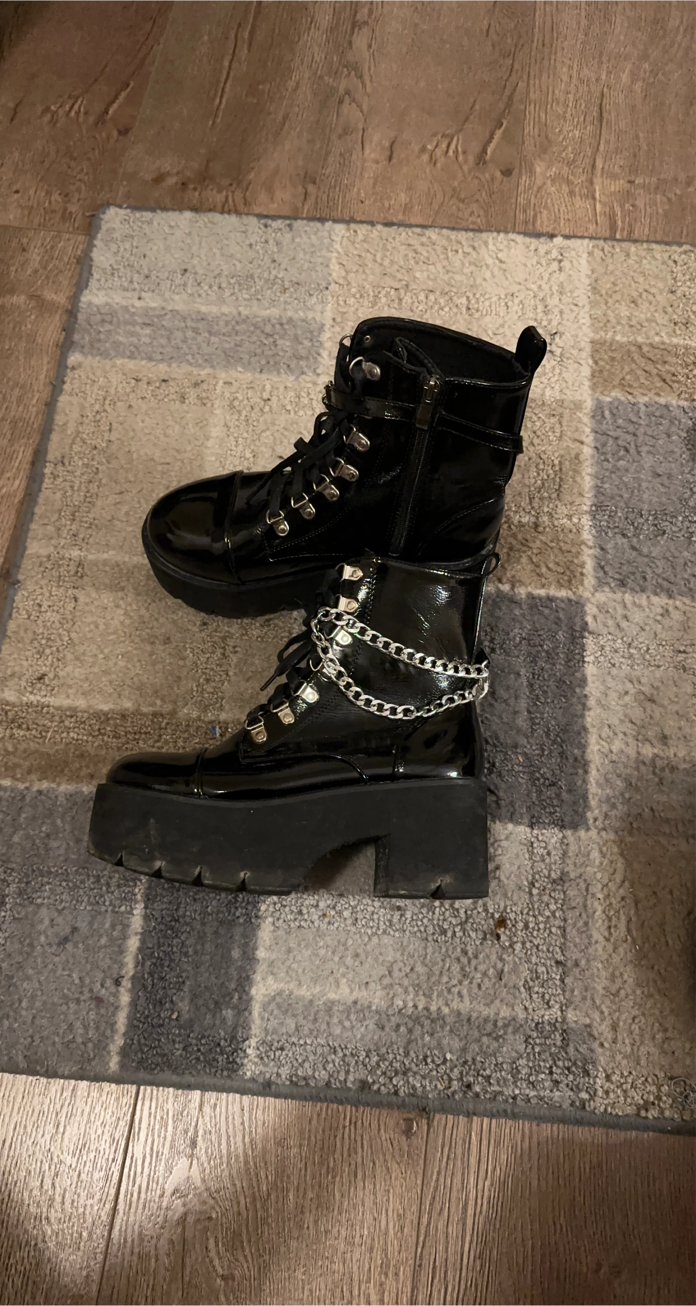 Black Platform Boots with Chain Detail thumbnail