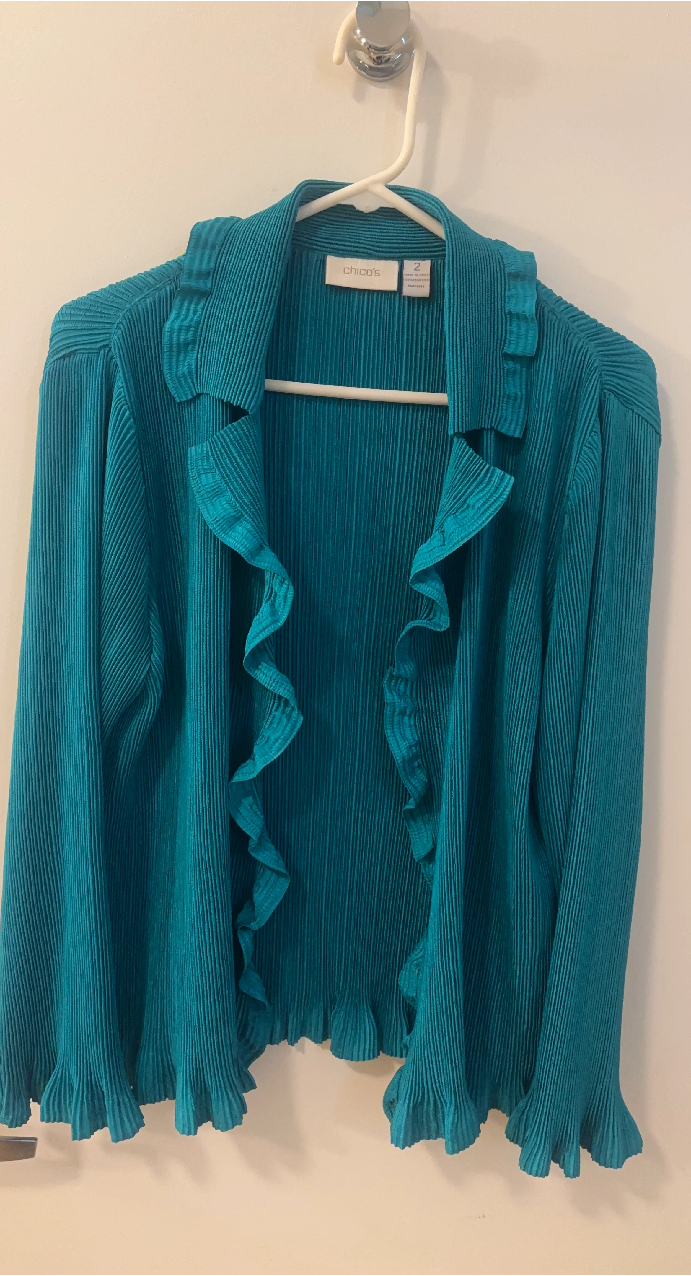 Chico's Teal Pleated Ruffle Blouse - Size 2 thumbnail