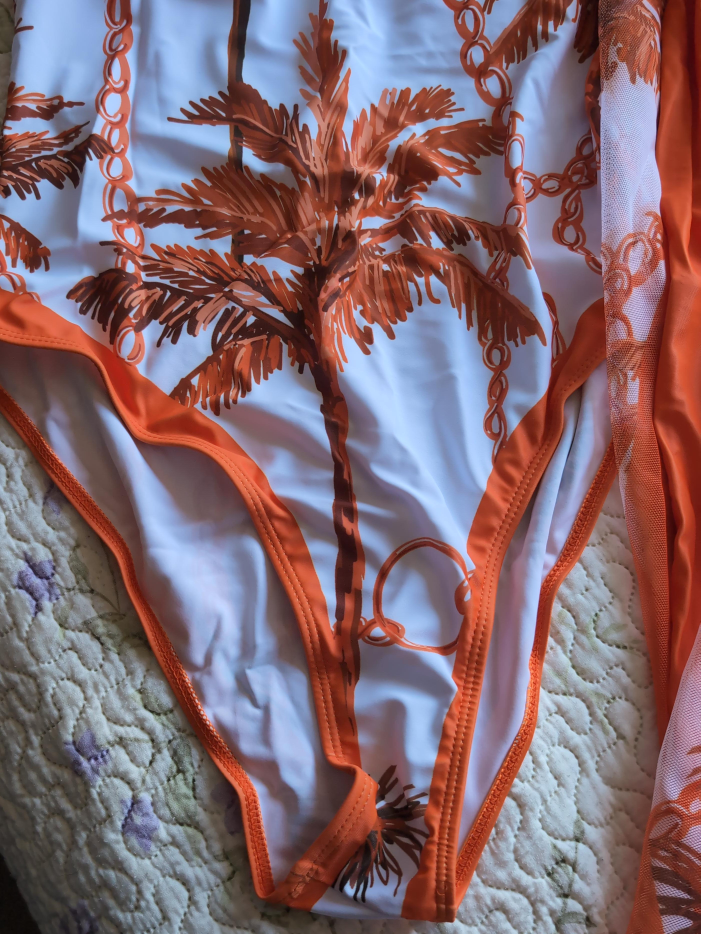 Orange & White Palm Tree Swimsuit thumbnail