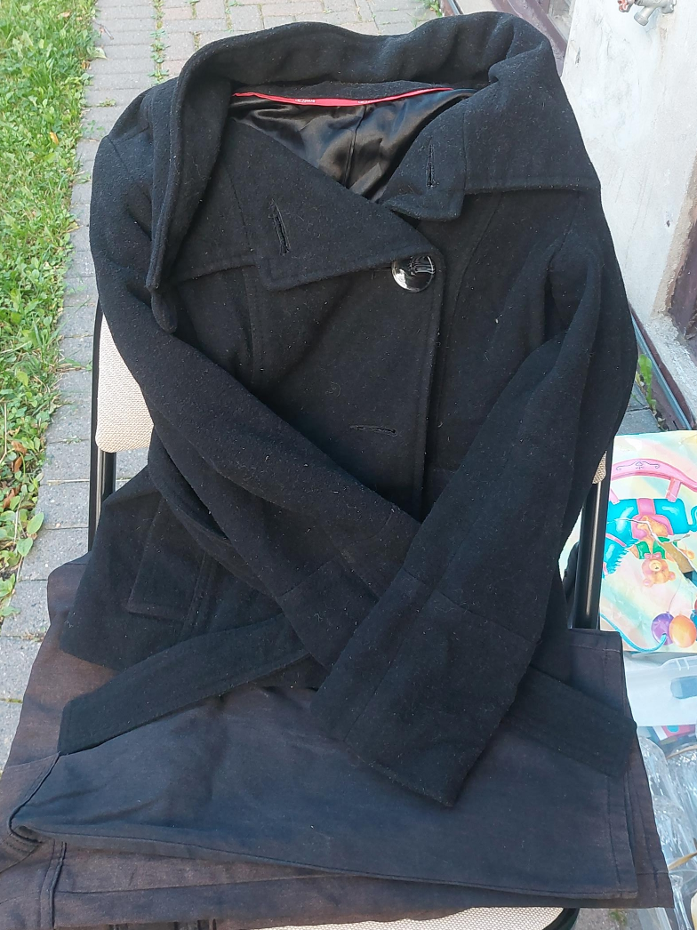Black Belted Wool Blend Coat thumbnail