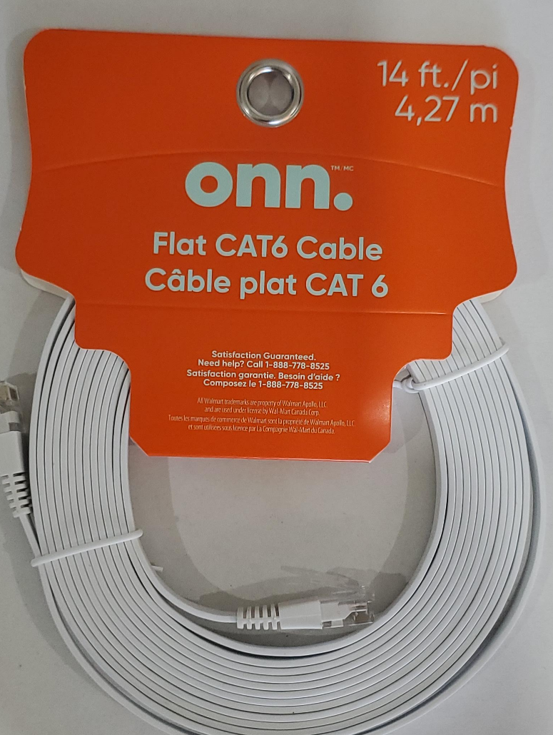 Onn. Flat CAT6 Cable - 14 ft White thumbnail