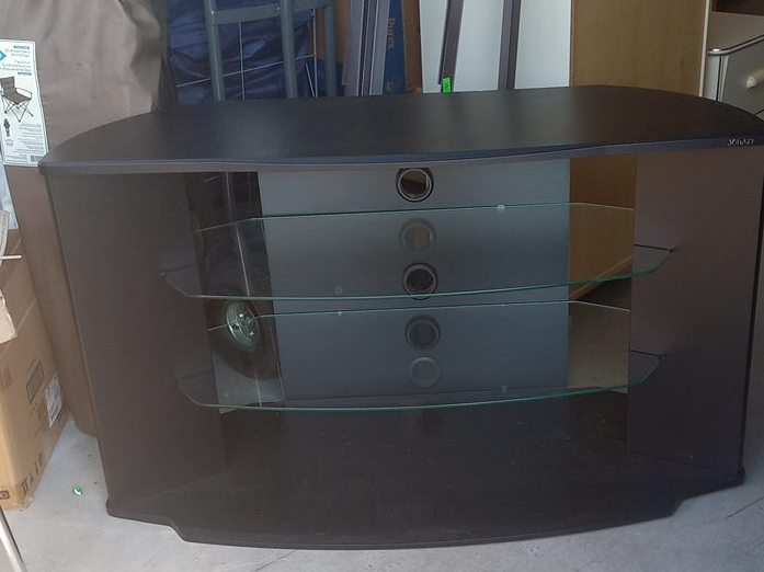 Black TV Stand with Glass Shelves