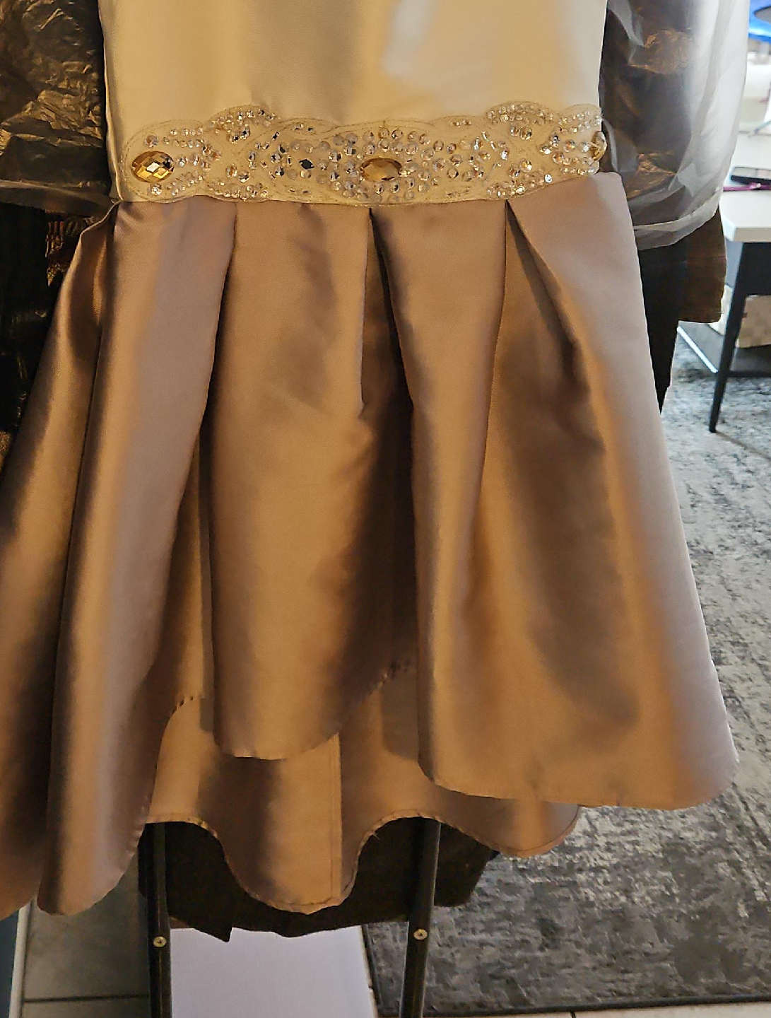 Girls Party Dress - Champagne & White thumbnail