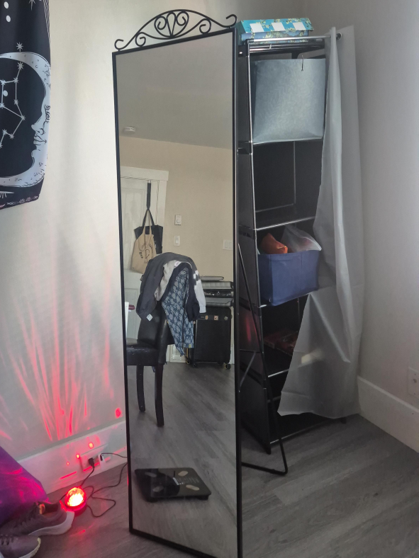 Standing Mirror with Iron Scrollwork