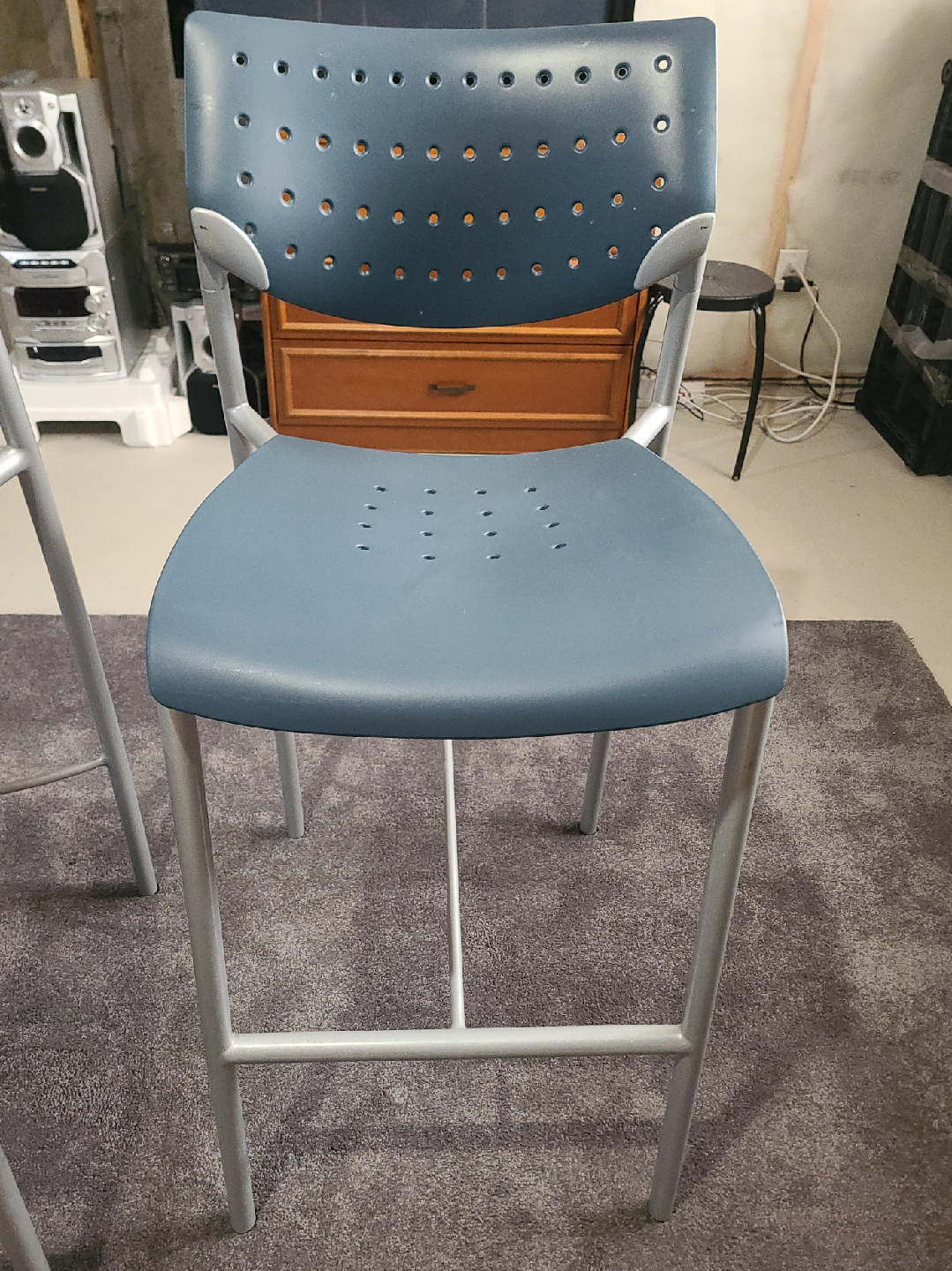 (2) Keilhauer Blue Bar Plastic Stool with Silver Legs