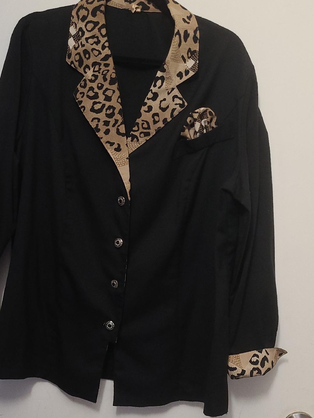 Black Blouse with Leopard Print Trim thumbnail