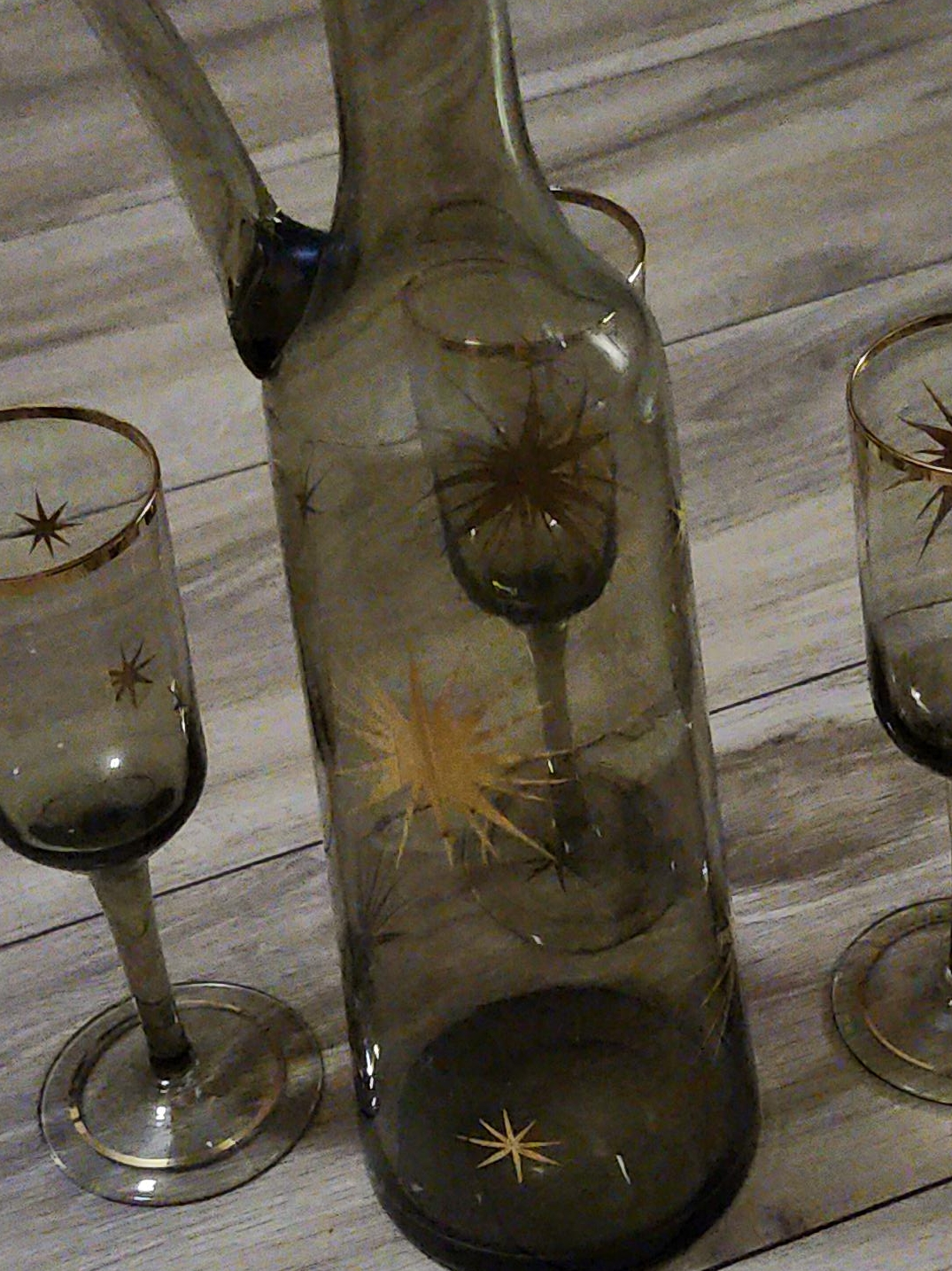 Vintage Smoked Glass Carafe & 3 Glasses thumbnail