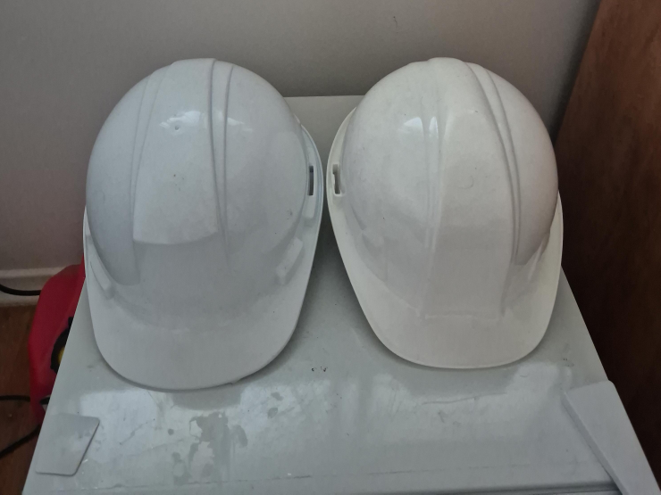 Two White Hard Hats
