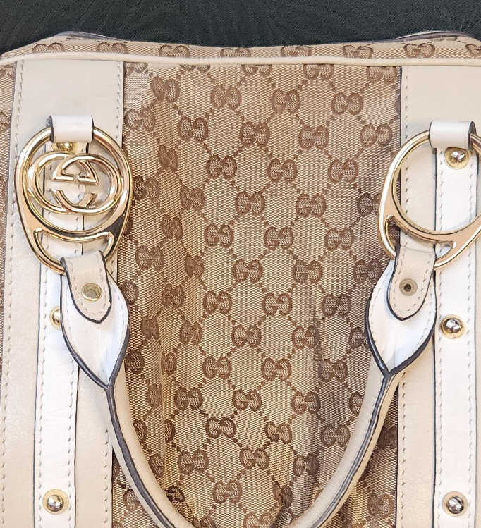Gucci Beige/White Canvas Tote Bag thumbnail