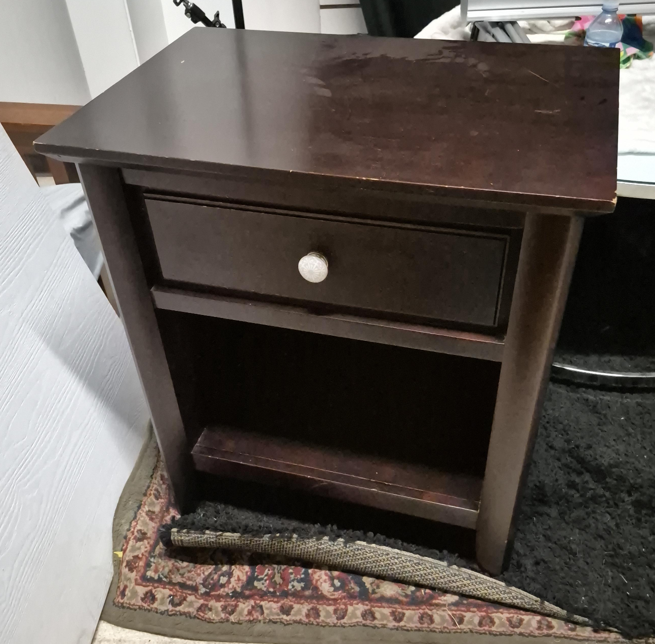 Dark Brown Wood Nightstand with Drawer thumbnail