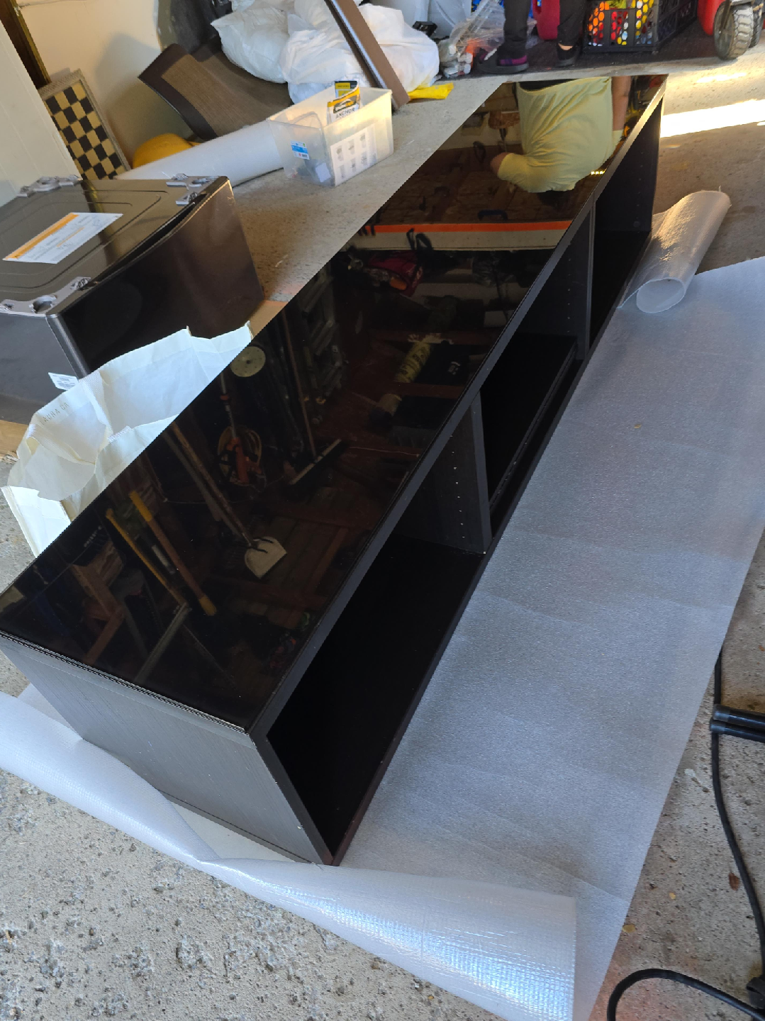 Black floating TV Stand/ Entertainment Unit Glass Top thumbnail