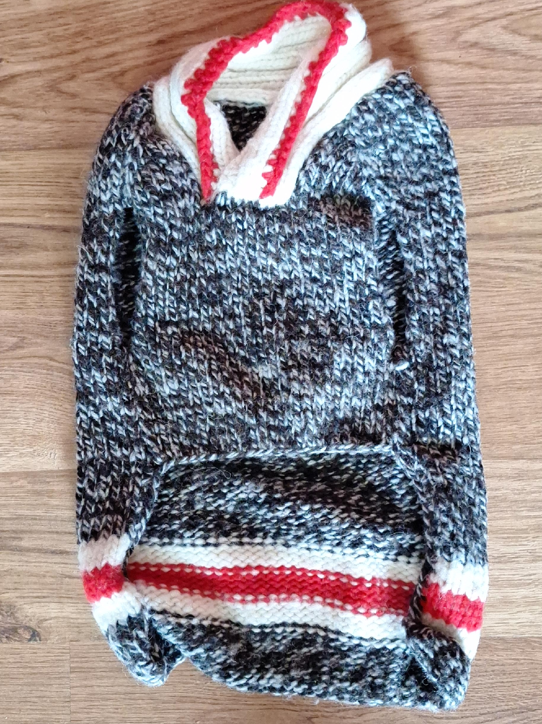 Handmade Grey/Red Dog Sweater - Size Small thumbnail