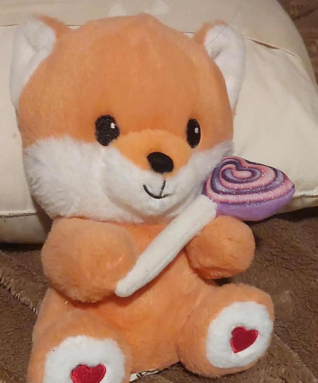 Orange Fox Plush Toy with Lollipop thumbnail