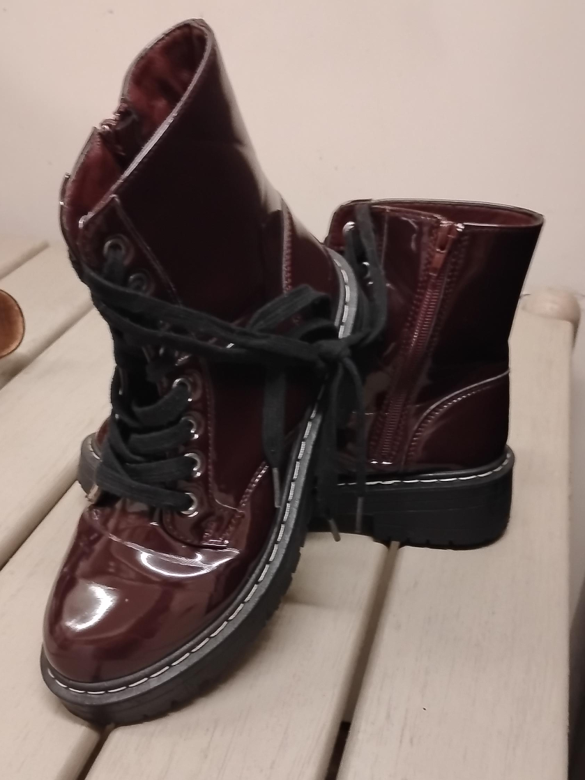 Burgundy Patent Combat Boots - Size 7.5 thumbnail